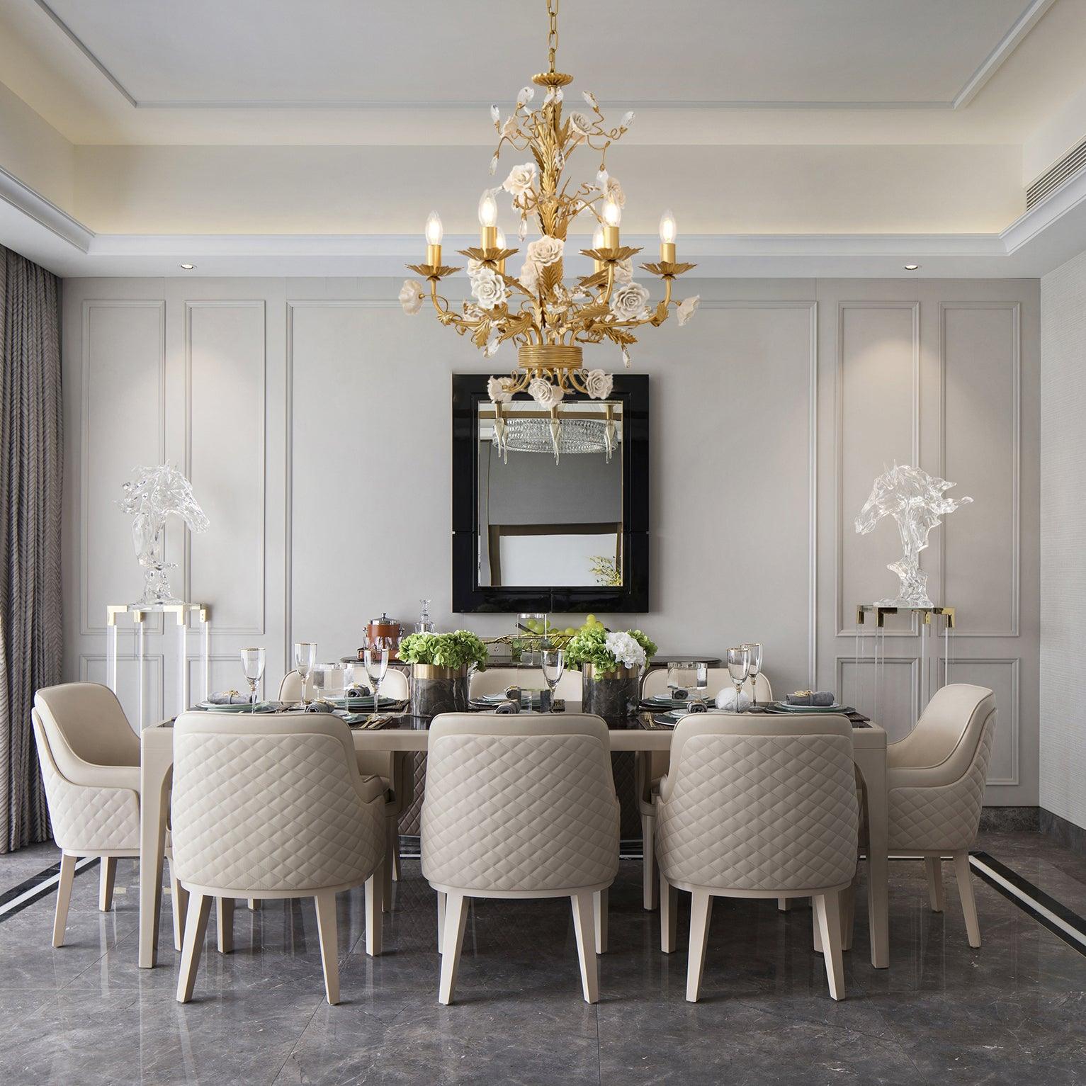 Chandelier Ornate Frame Porcelain Roses Crystal Classic Luxury - Letslighting
