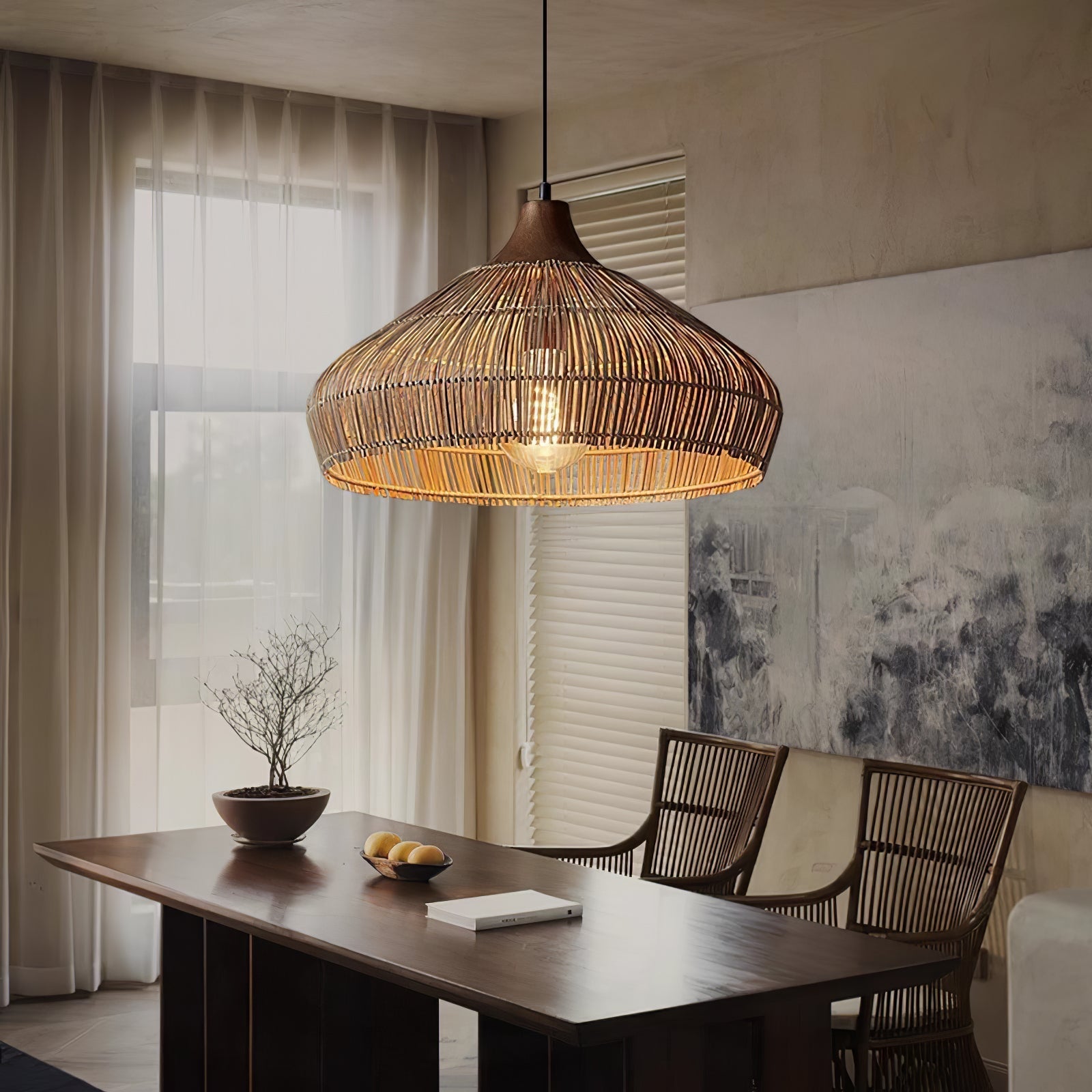 Lythean Elegance Art Rattan Wood Pendant Light - Letslighting