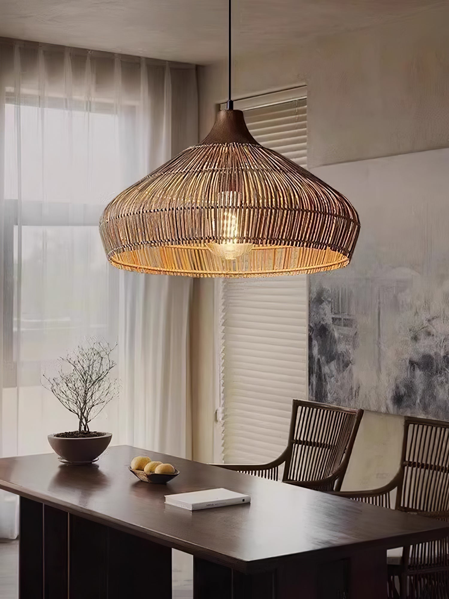 Lythean Elegance Art Rattan Wood Pendant Light - Letslighting