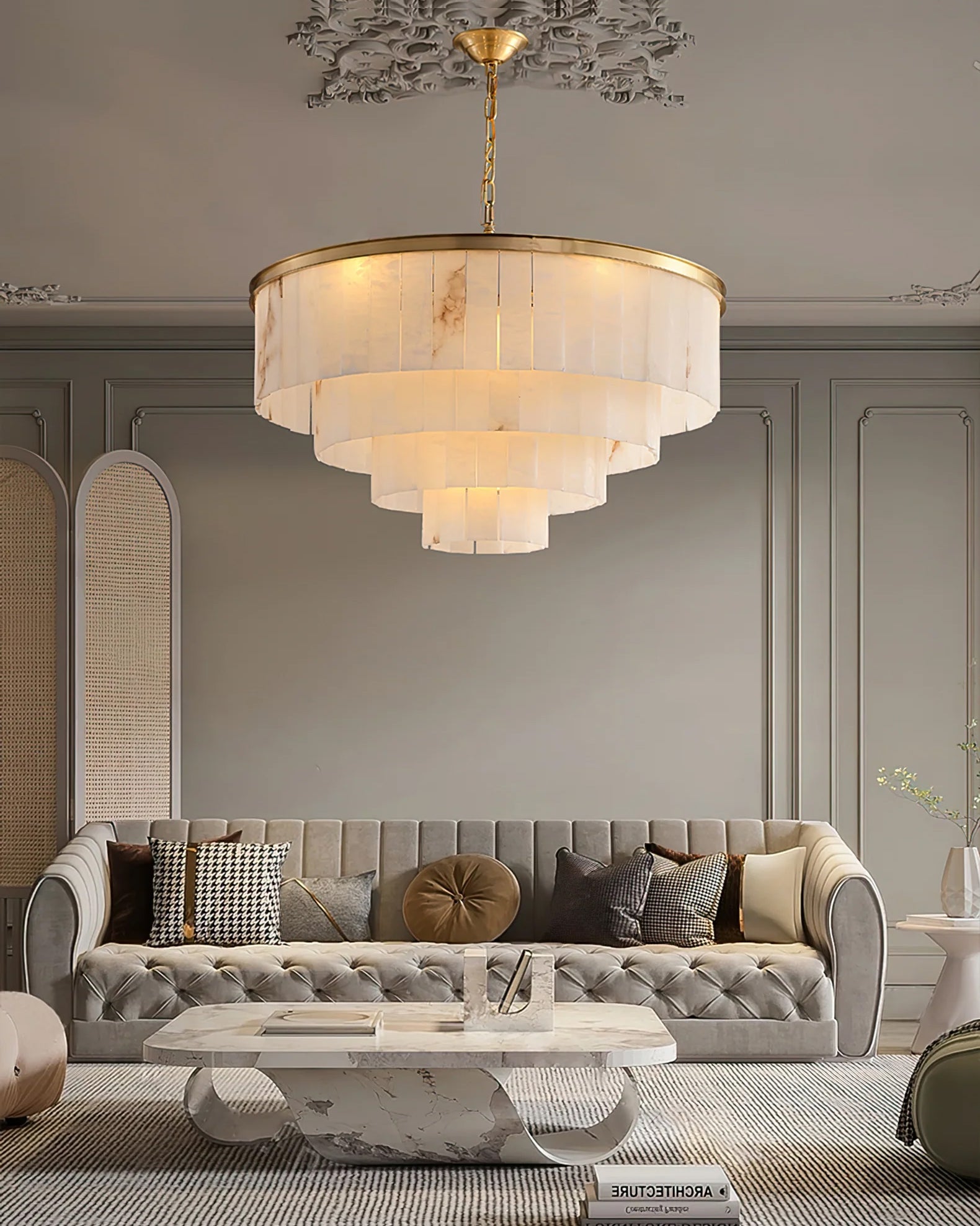 Windham Alabaster Chandelier Layered Halo - Letslighting