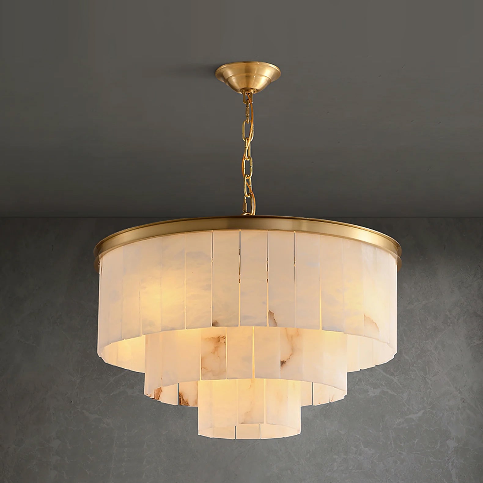 Windham Alabaster Chandelier Layered Halo - Letslighting