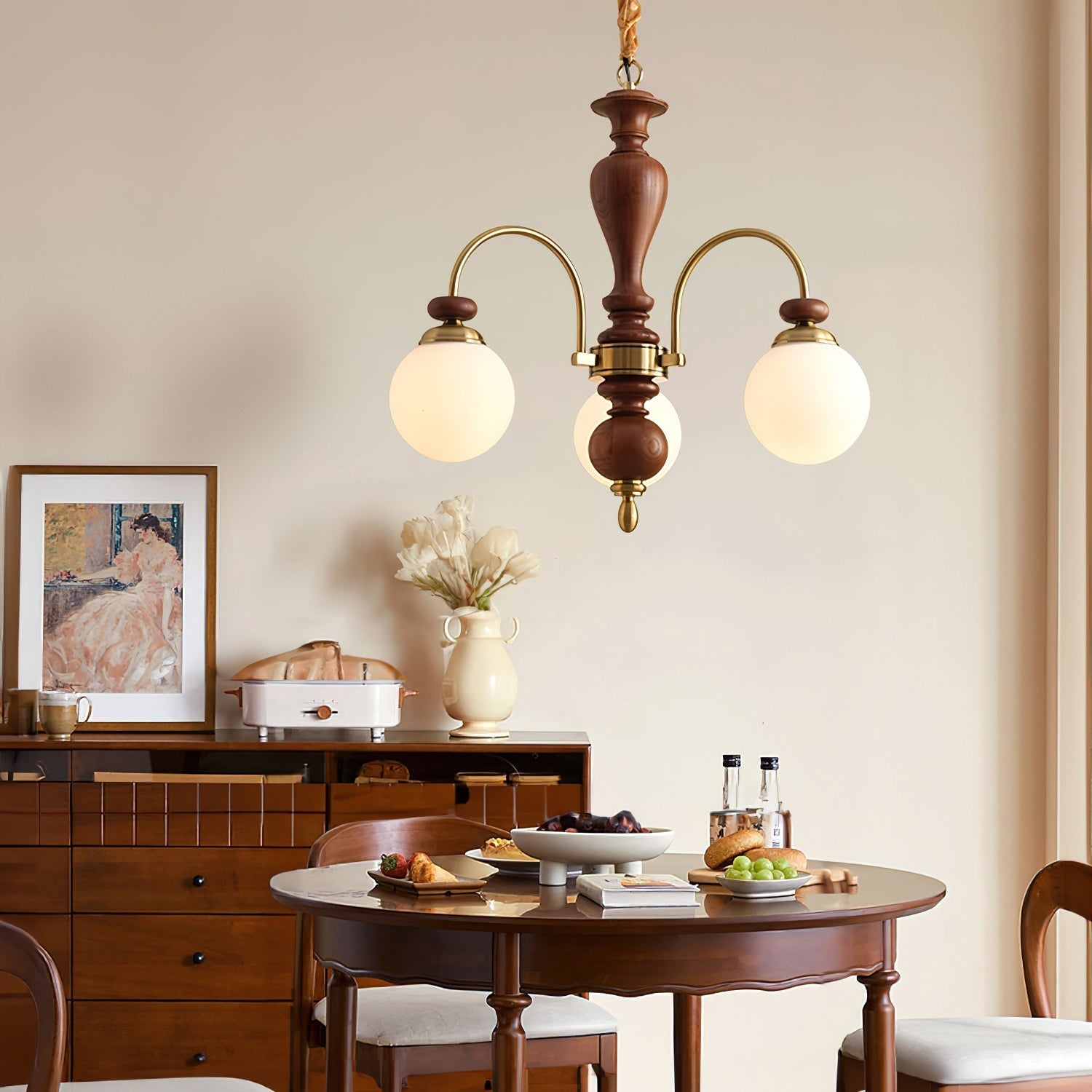 Solara Chandelier Classic Wooden Brass - Letslighting