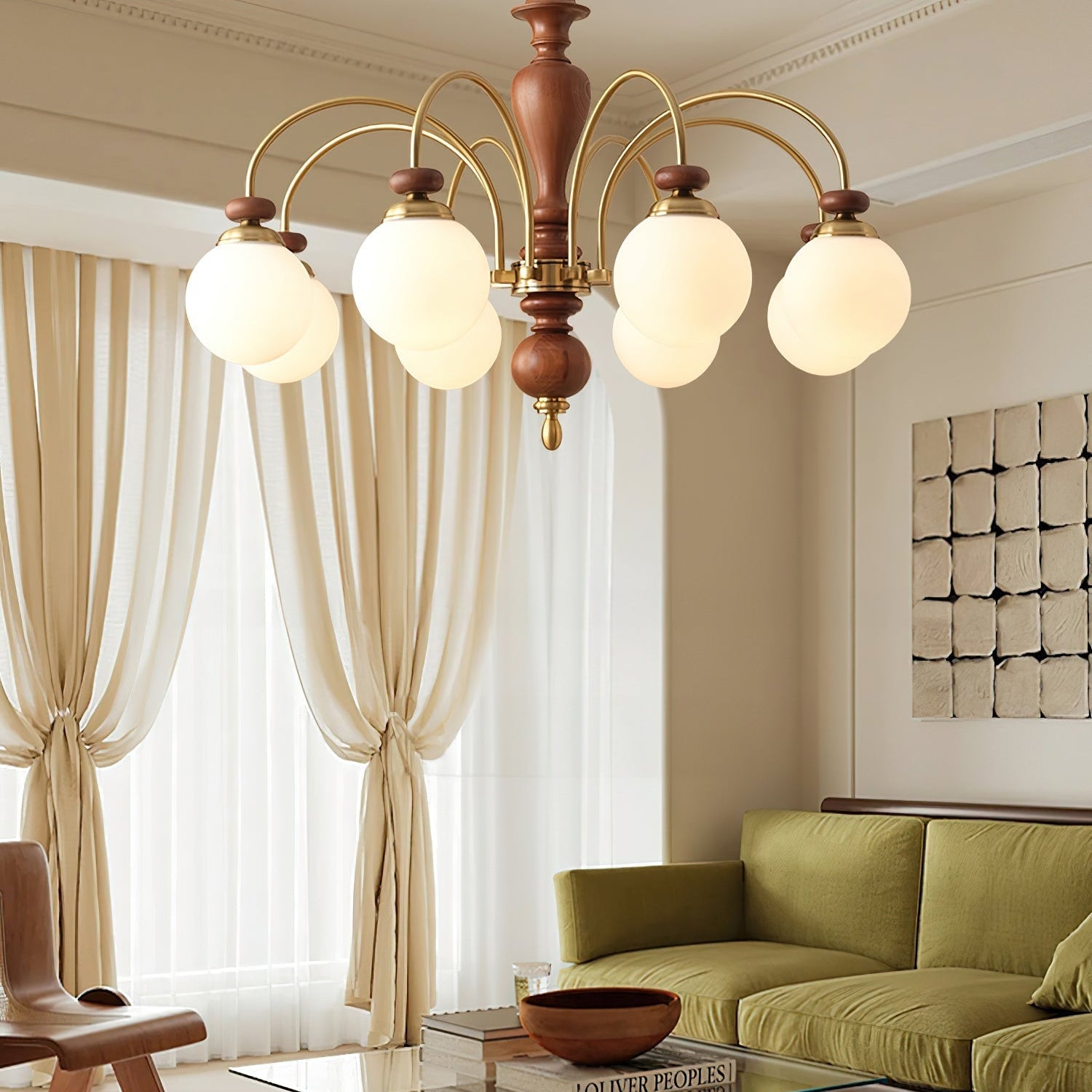 Solara Chandelier Classic Wooden Brass - Letslighting