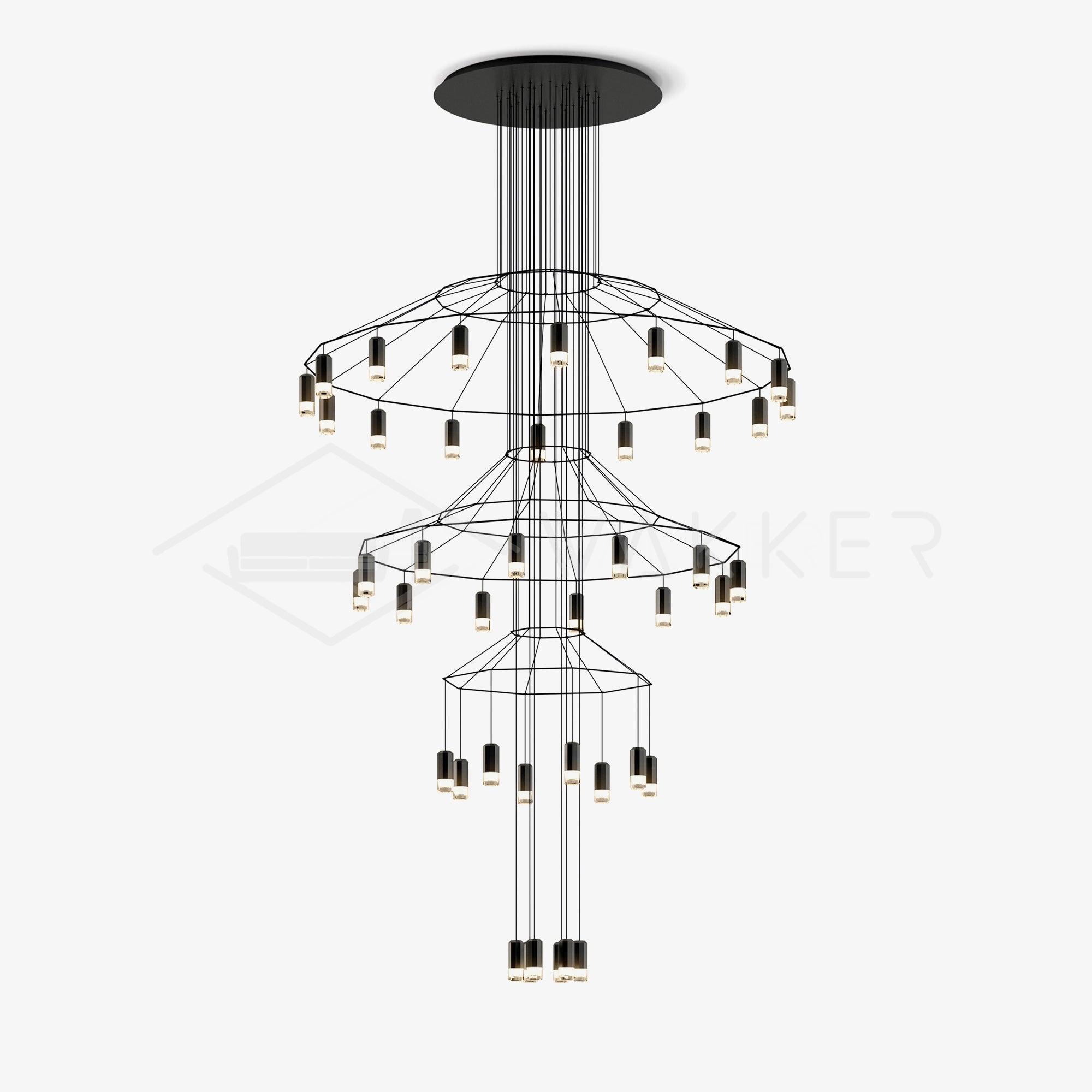 Lustra Chandelier Lines Black Wireframe LED - Letslighting