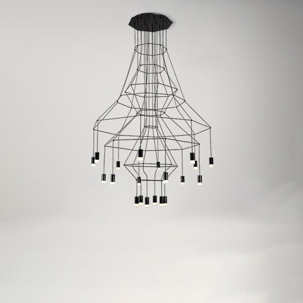 Lustra Chandelier Lines Black Wireframe LED - Letslighting