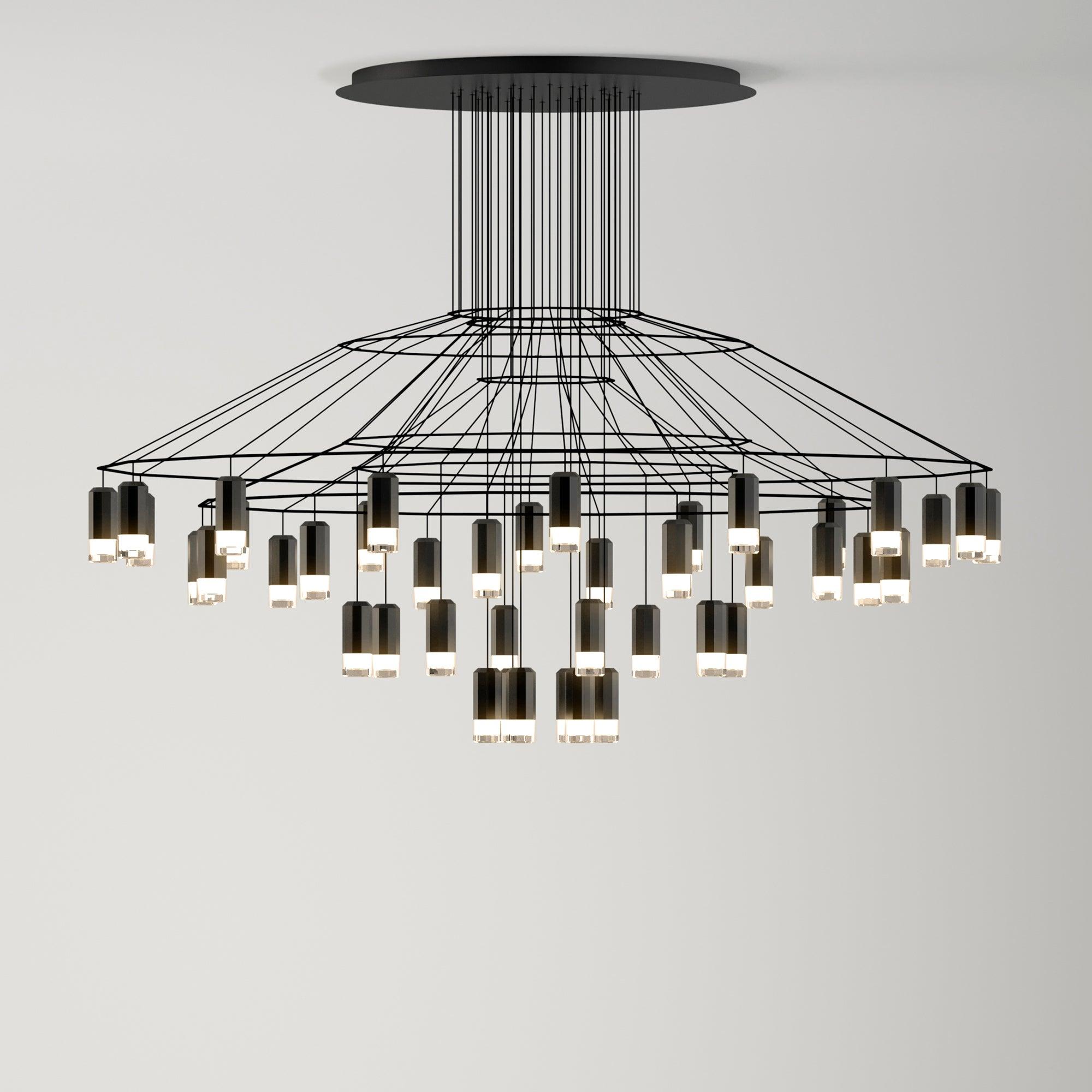 Lustra Chandelier Lines Black Wireframe LED - Letslighting