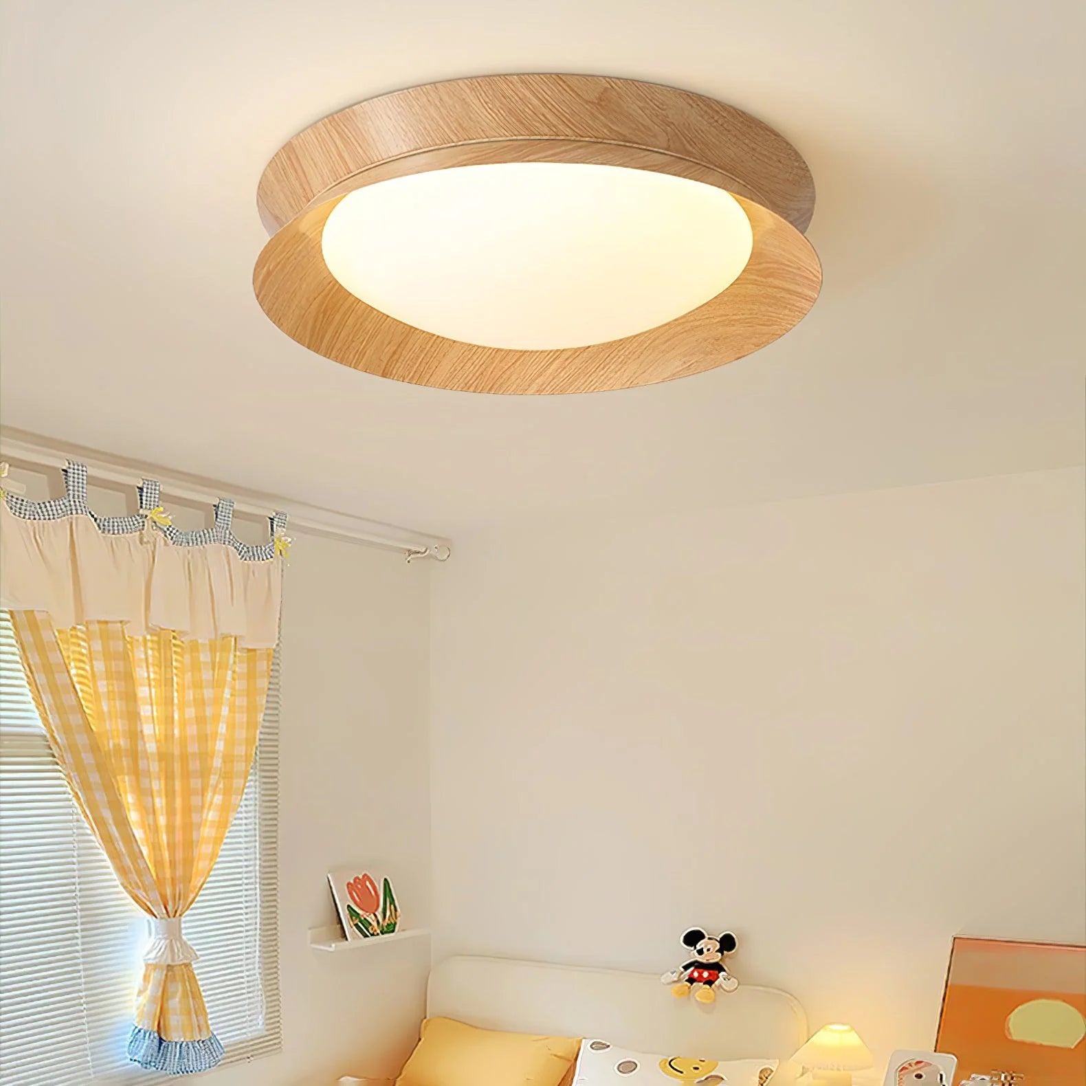Themis Double Half Round Ceiling Light Wood - Letslighting