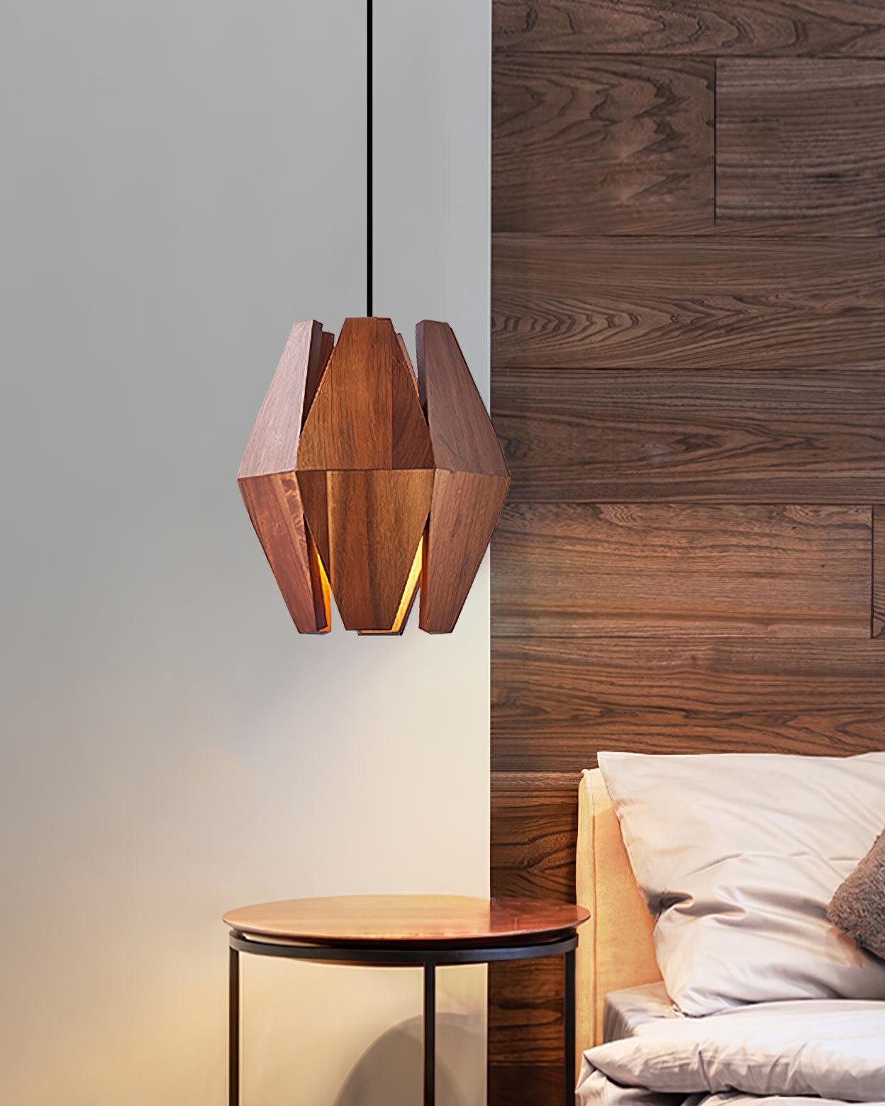 Pendant Lamp Geometric Wood Shade Warm Glow Nordic Minimalist Accent - Letslighting