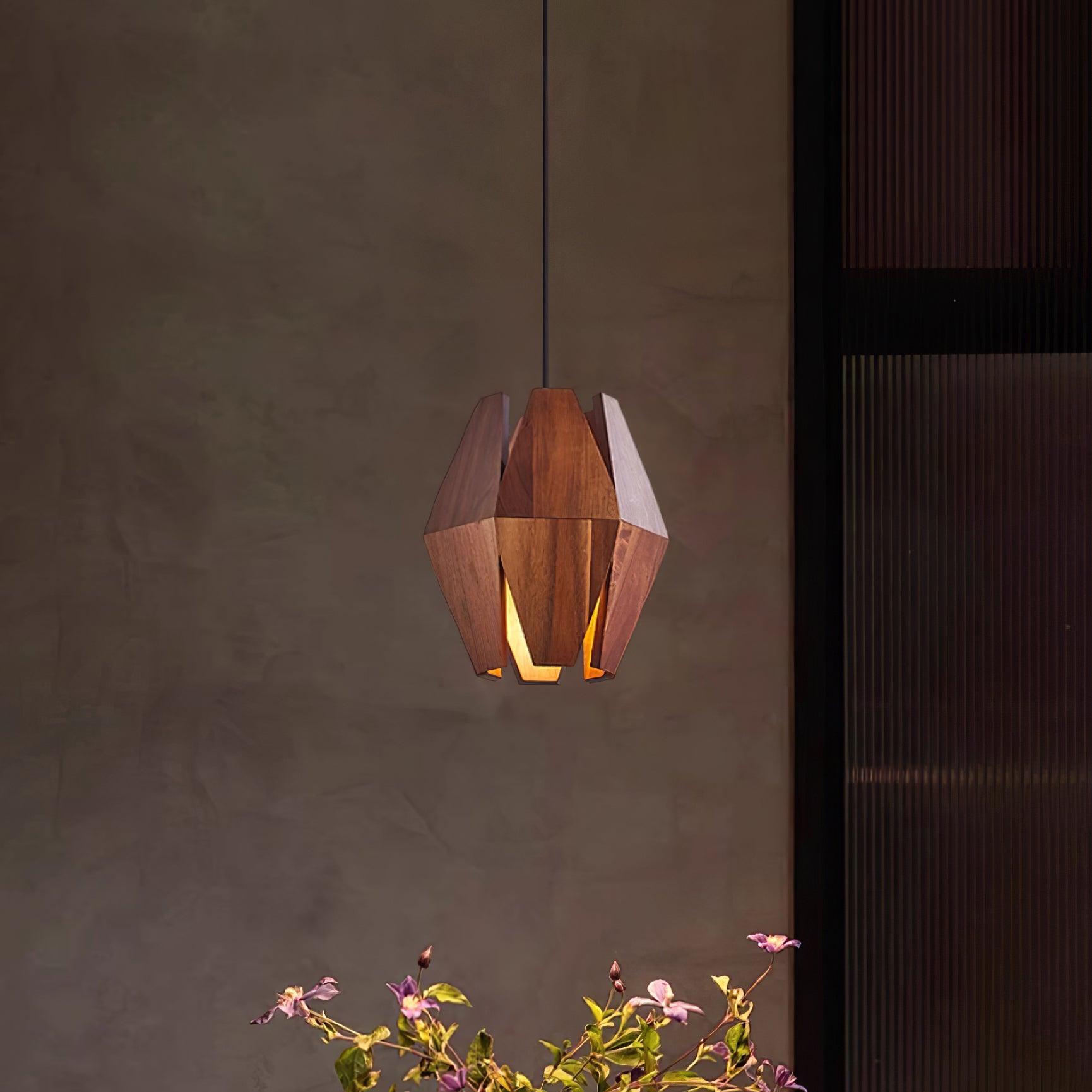 Pendant Lamp Geometric Wood Shade Warm Glow Nordic Minimalist Accent - Letslighting