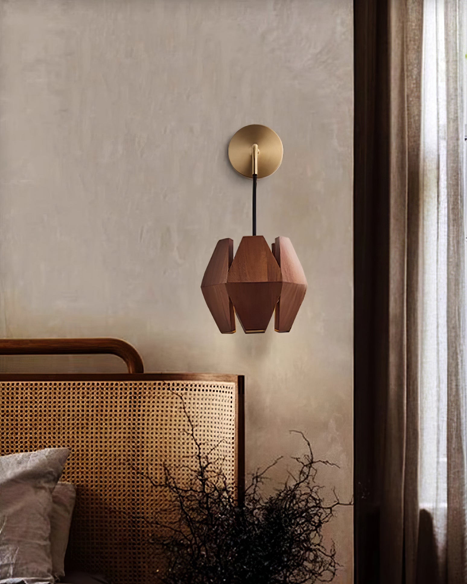 Wall Lamp Body Faceted Walnut Shade Plug In Nordic Minimalist - Letslighting