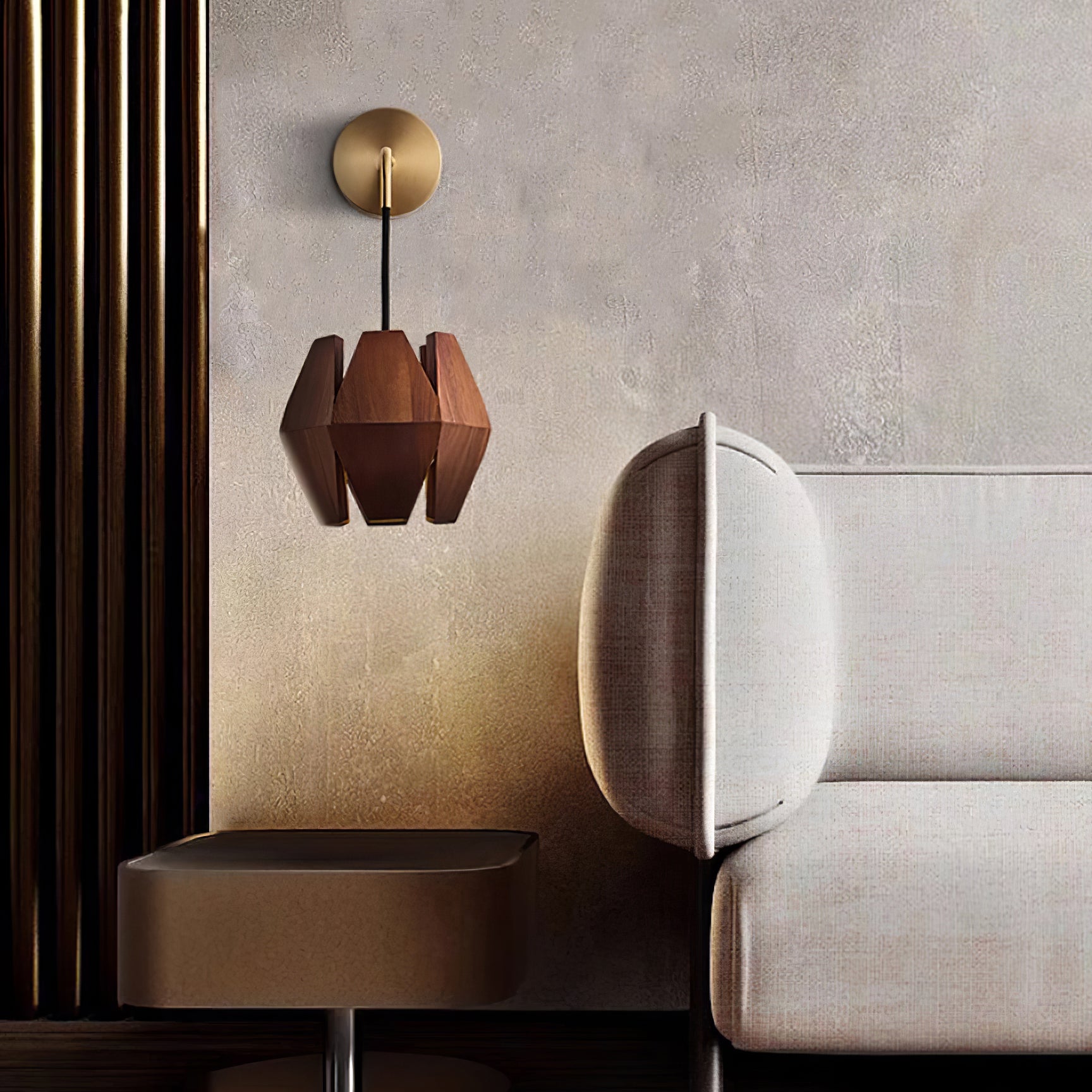 Wall Lamp Body Faceted Walnut Shade Plug In Nordic Minimalist - Letslighting