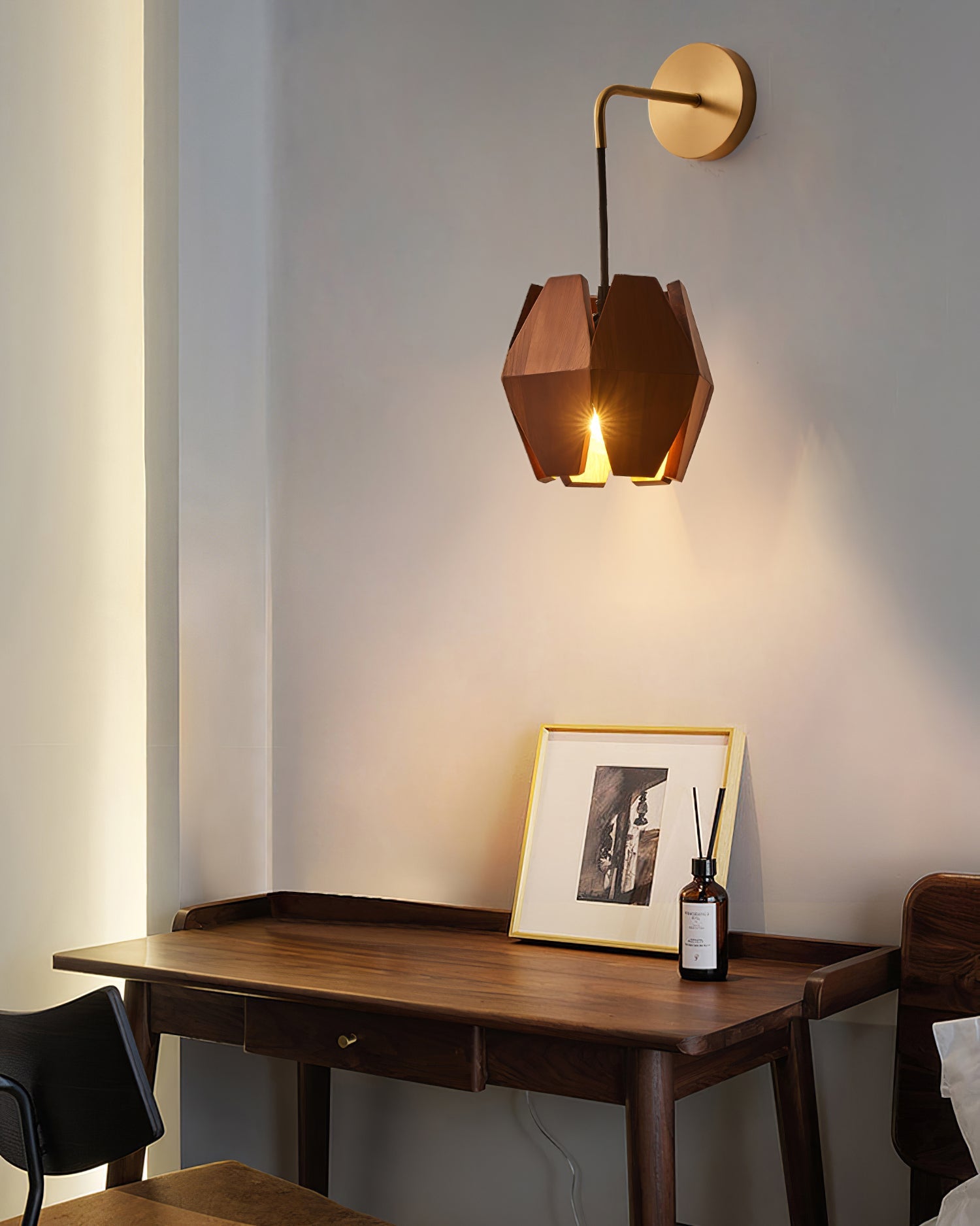 Wall Lamp Body Faceted Walnut Shade Plug In Nordic Minimalist - Letslighting