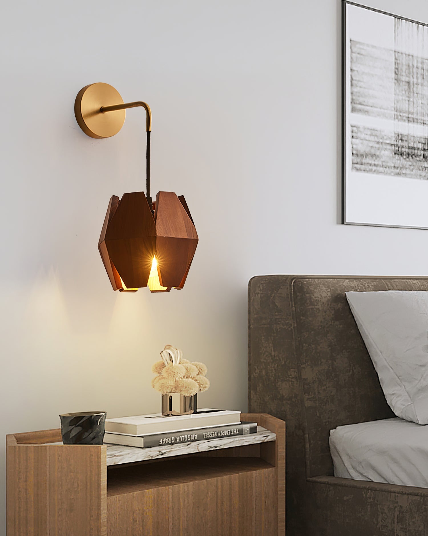 Wall Lamp Body Faceted Walnut Shade Plug In Nordic Minimalist - Letslighting