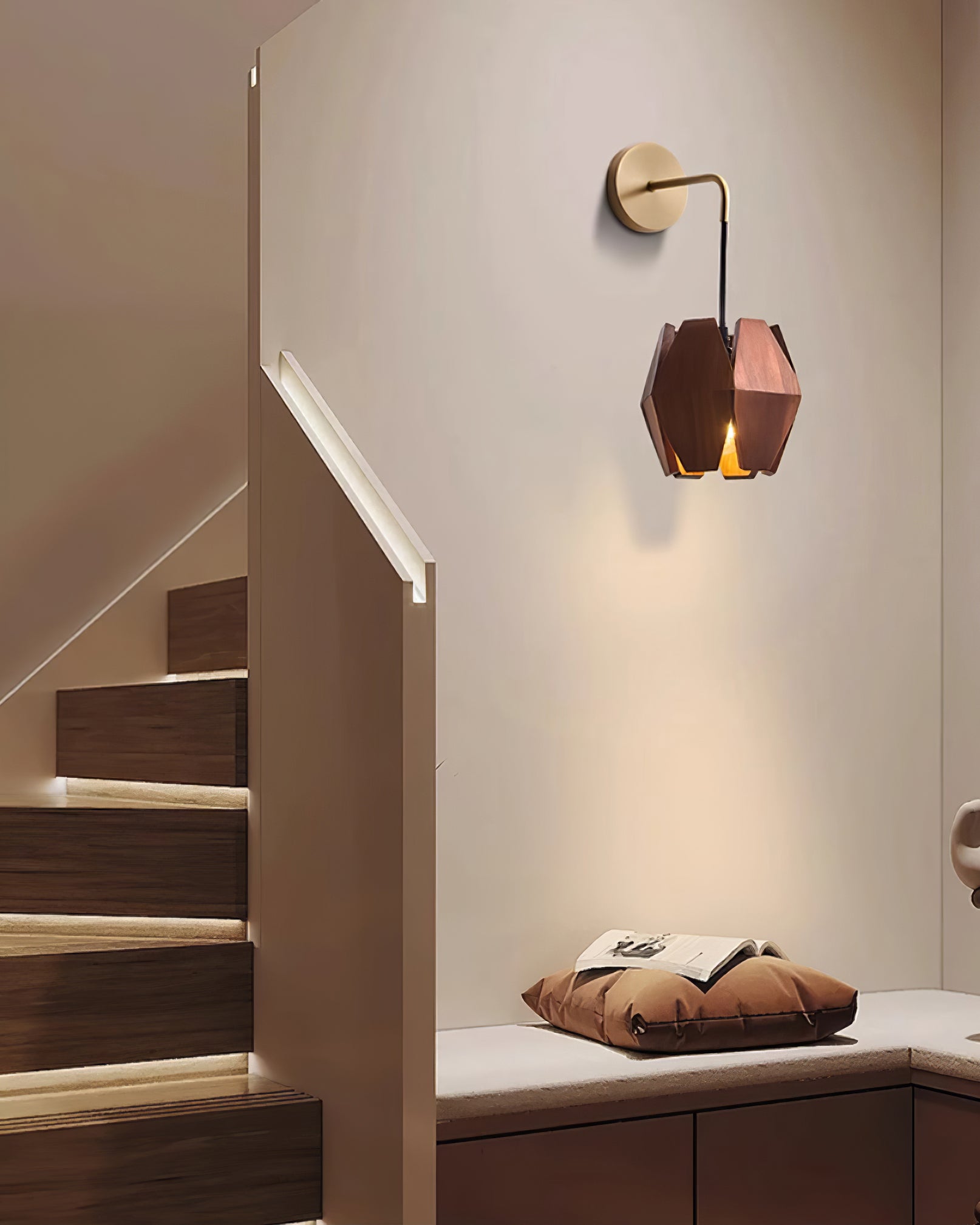 Wall Lamp Body Faceted Walnut Shade Plug In Nordic Minimalist - Letslighting