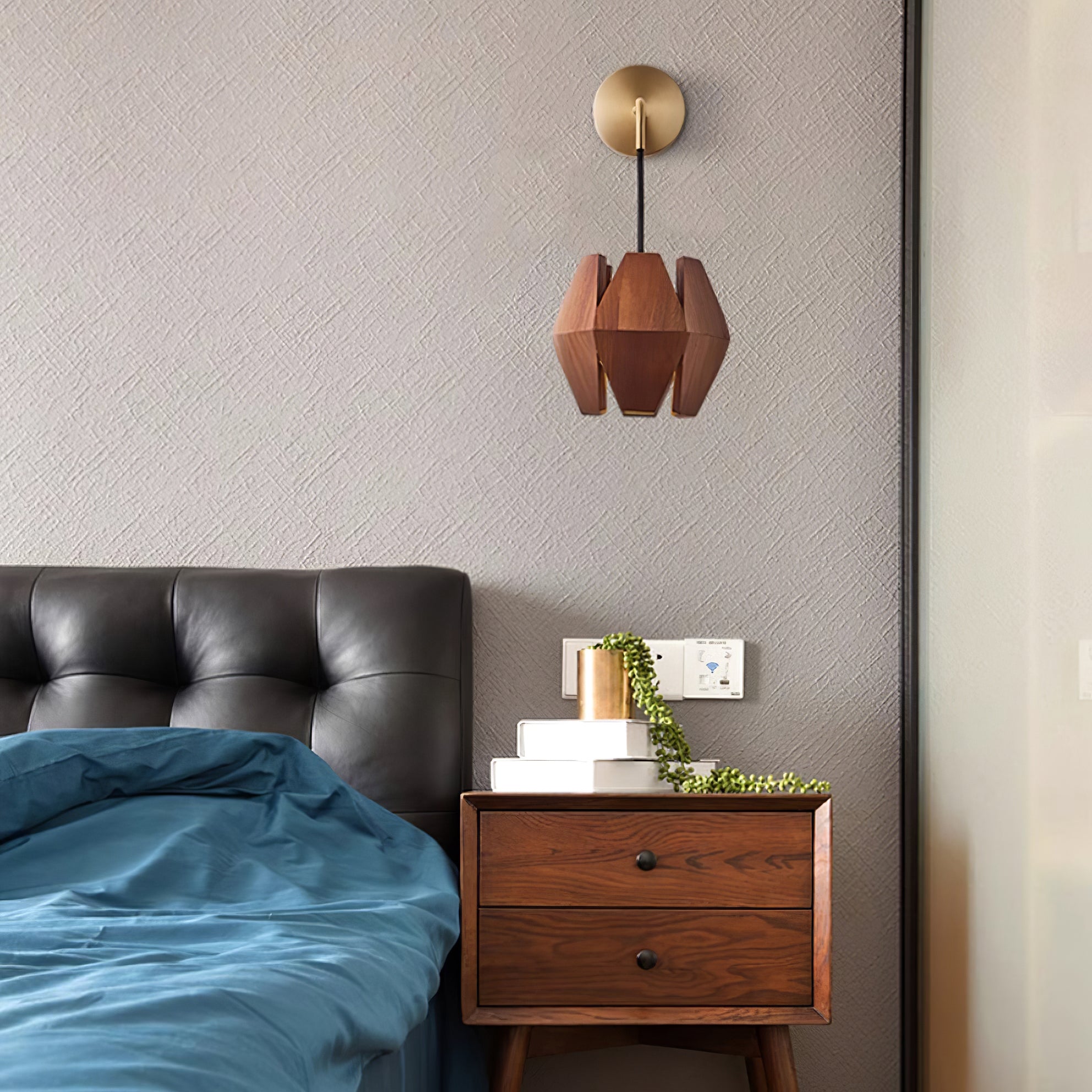 Wall Lamp Body Faceted Walnut Shade Plug In Nordic Minimalist - Letslighting