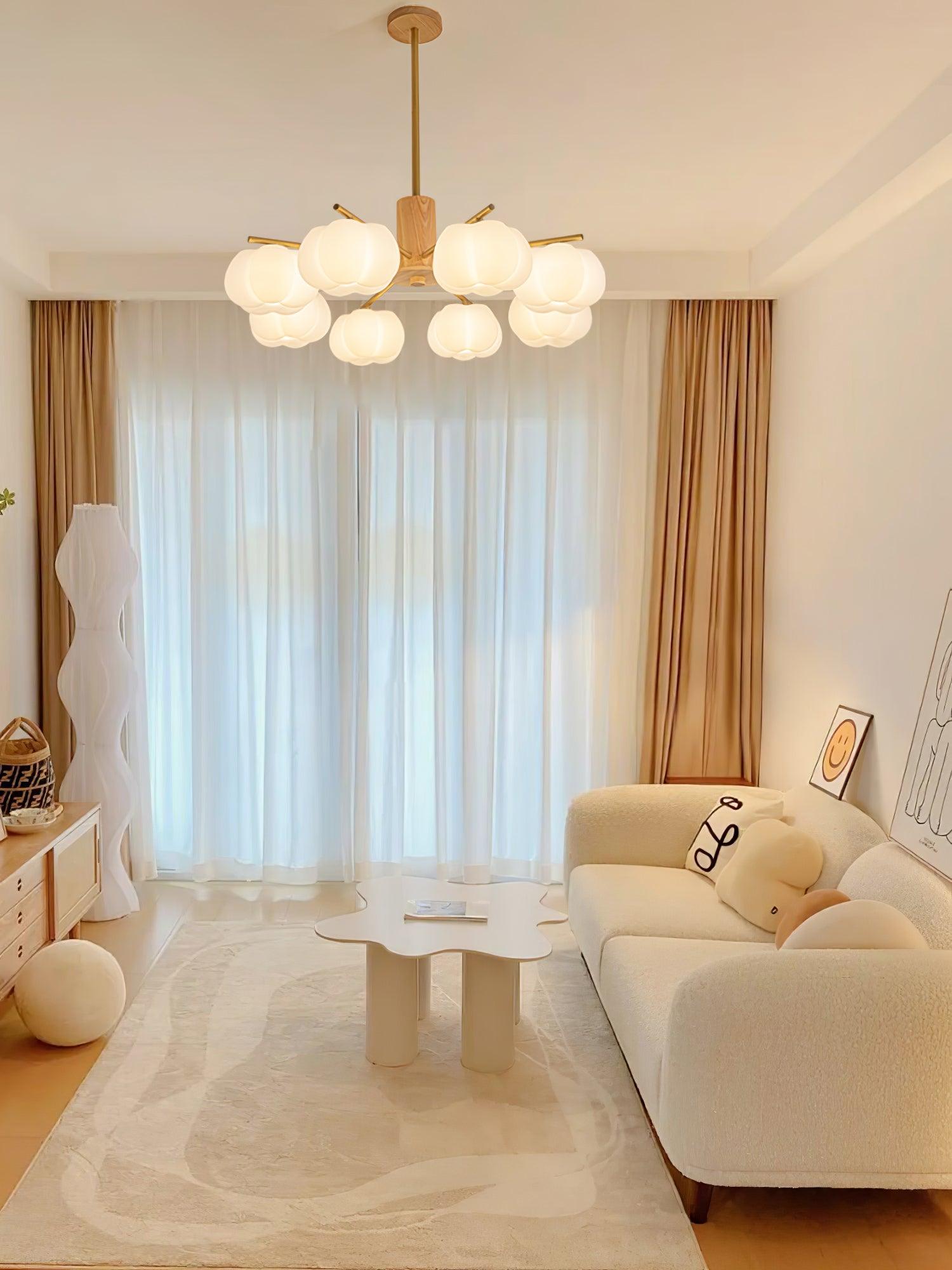 Lustra Chandelier Wooden Cotton Balls Gold PE - Letslighting