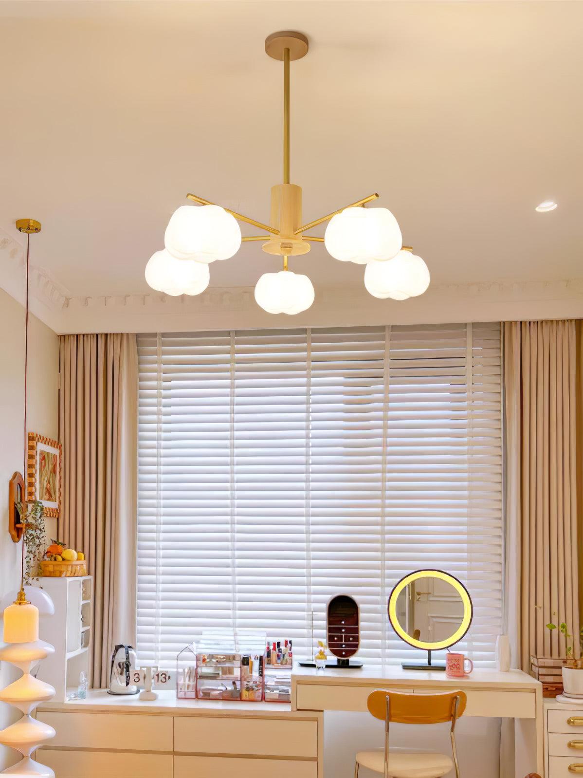 Lustra Chandelier Wooden Cotton Balls Gold PE - Letslighting