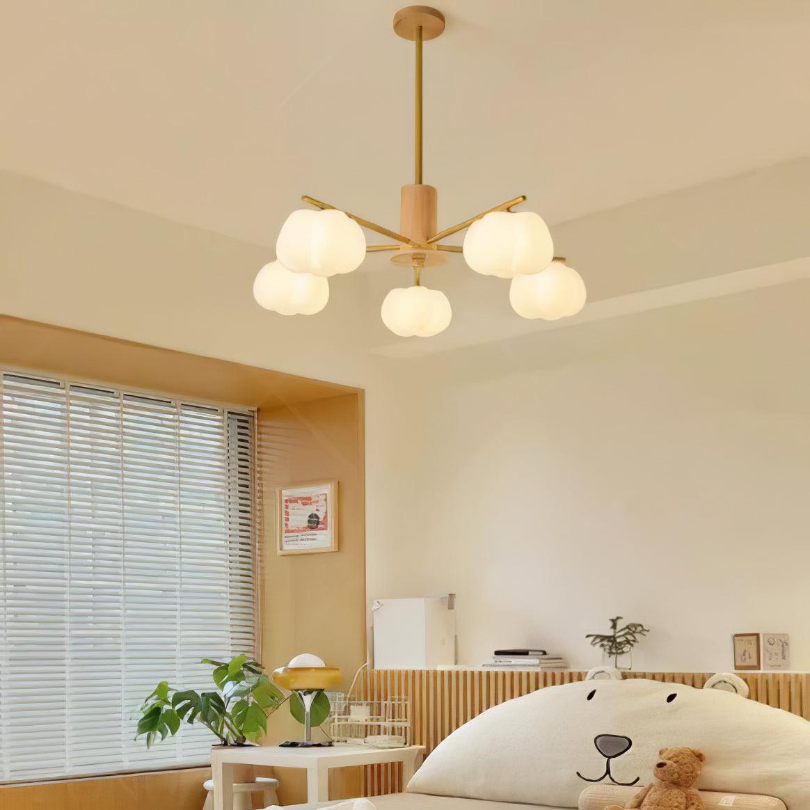 Lustra Chandelier Wooden Cotton Balls Gold PE - Letslighting