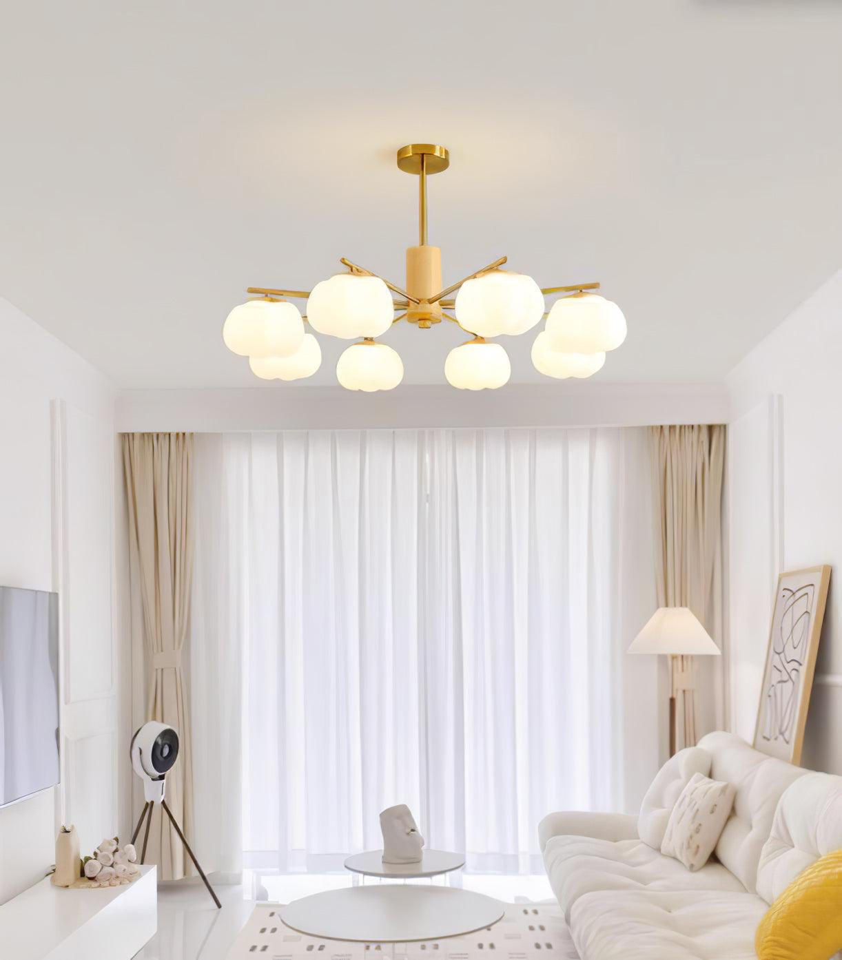 Lustra Chandelier Wooden Cotton Balls Gold PE - Letslighting