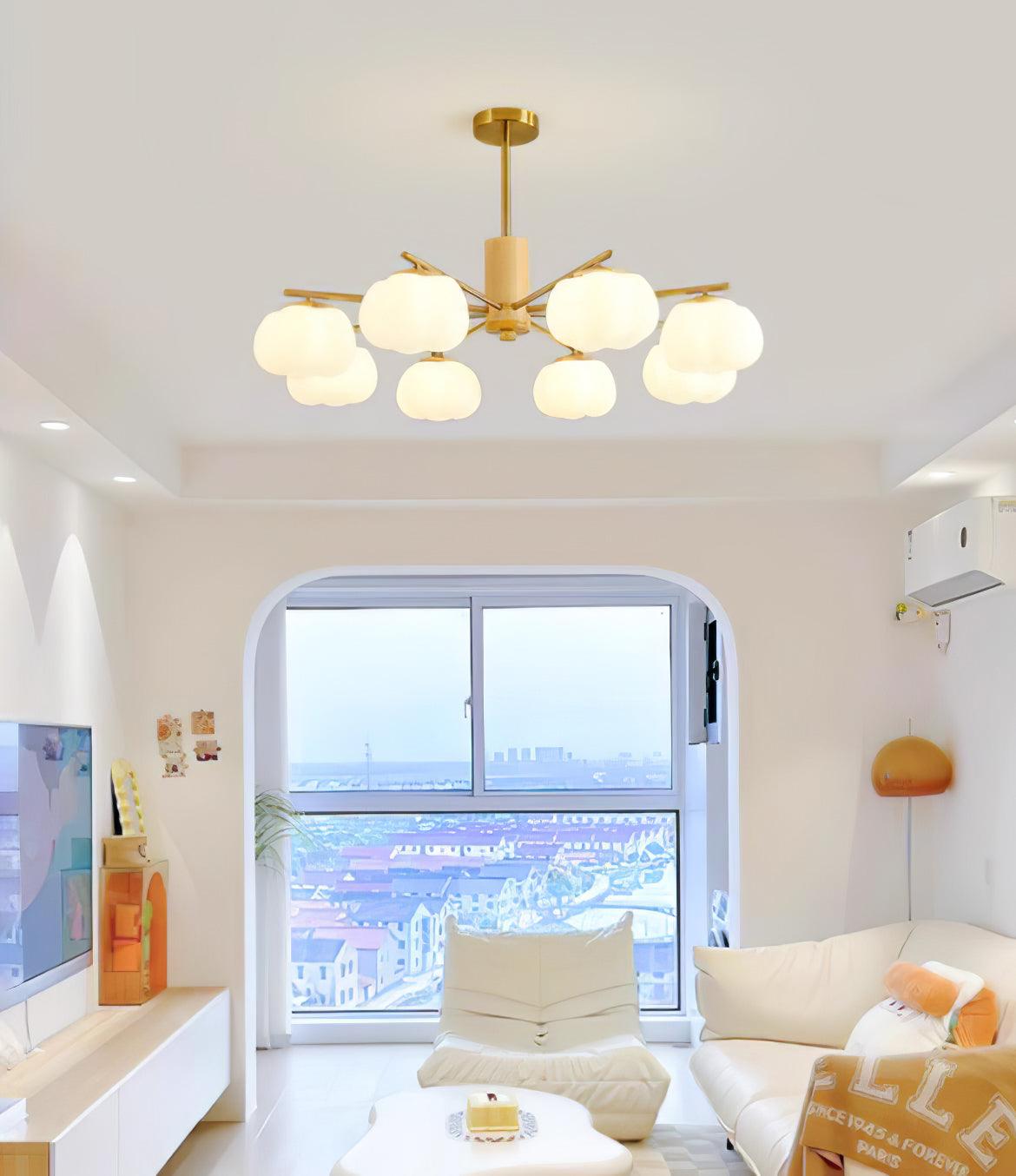 Lustra Chandelier Wooden Cotton Balls Gold PE - Letslighting