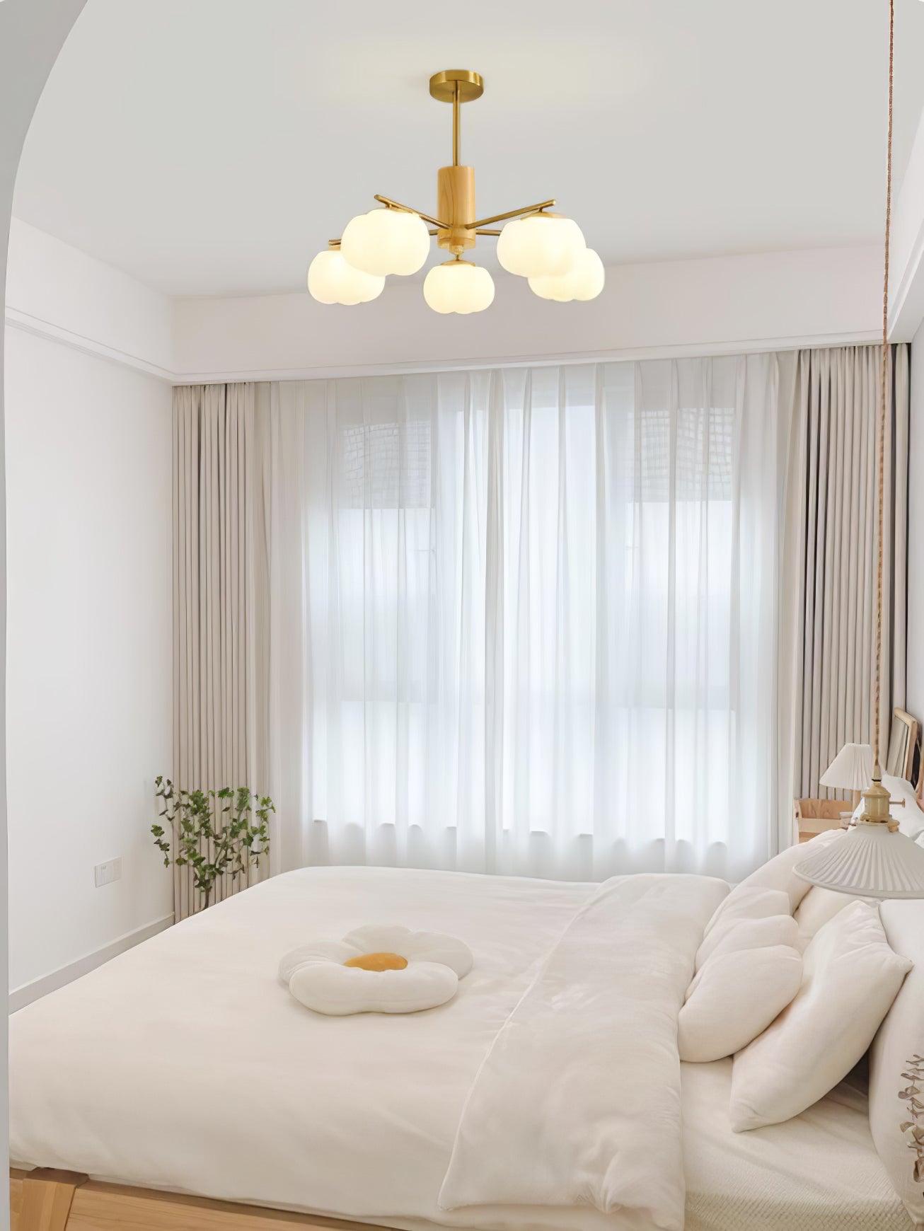 Lustra Chandelier Wooden Cotton Balls Gold PE - Letslighting
