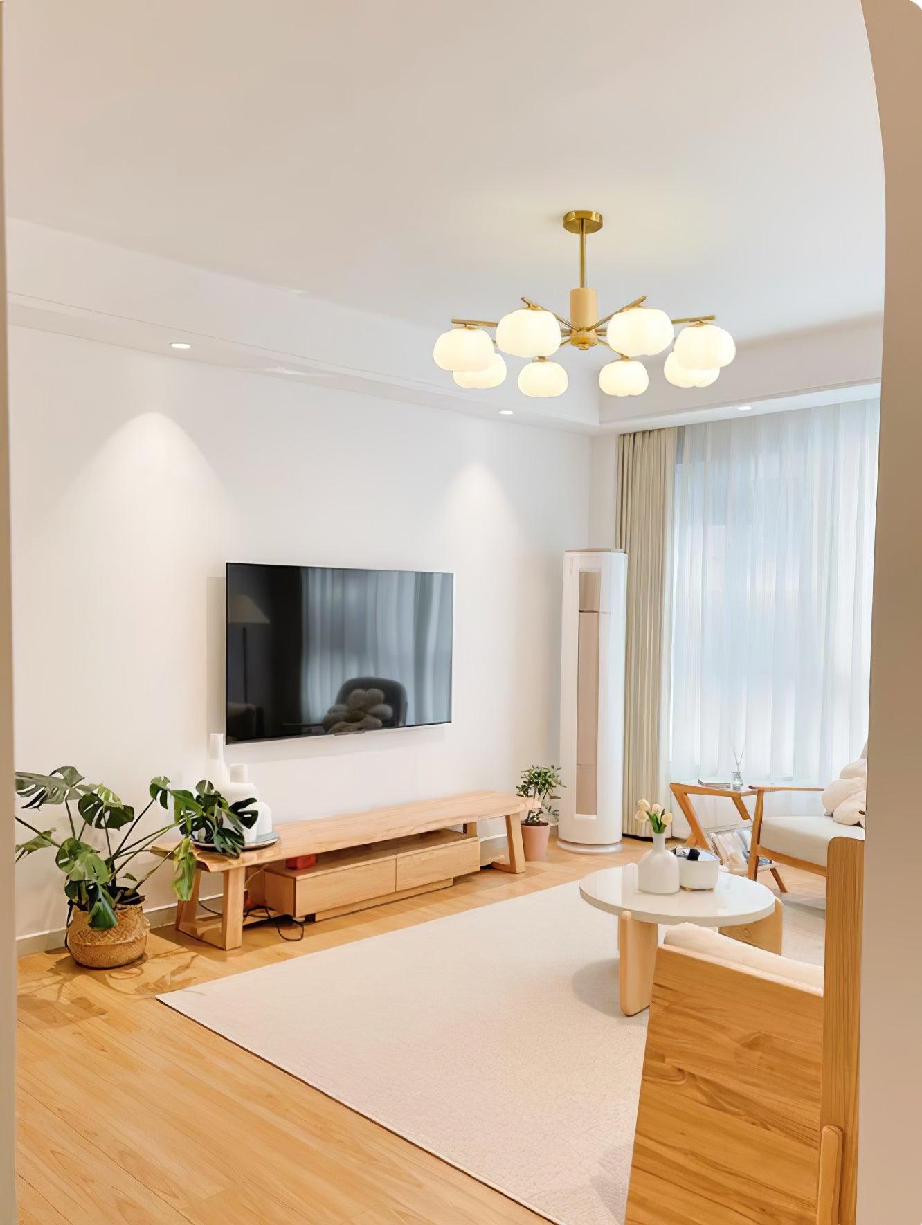 Lustra Chandelier Wooden Cotton Balls Gold PE - Letslighting