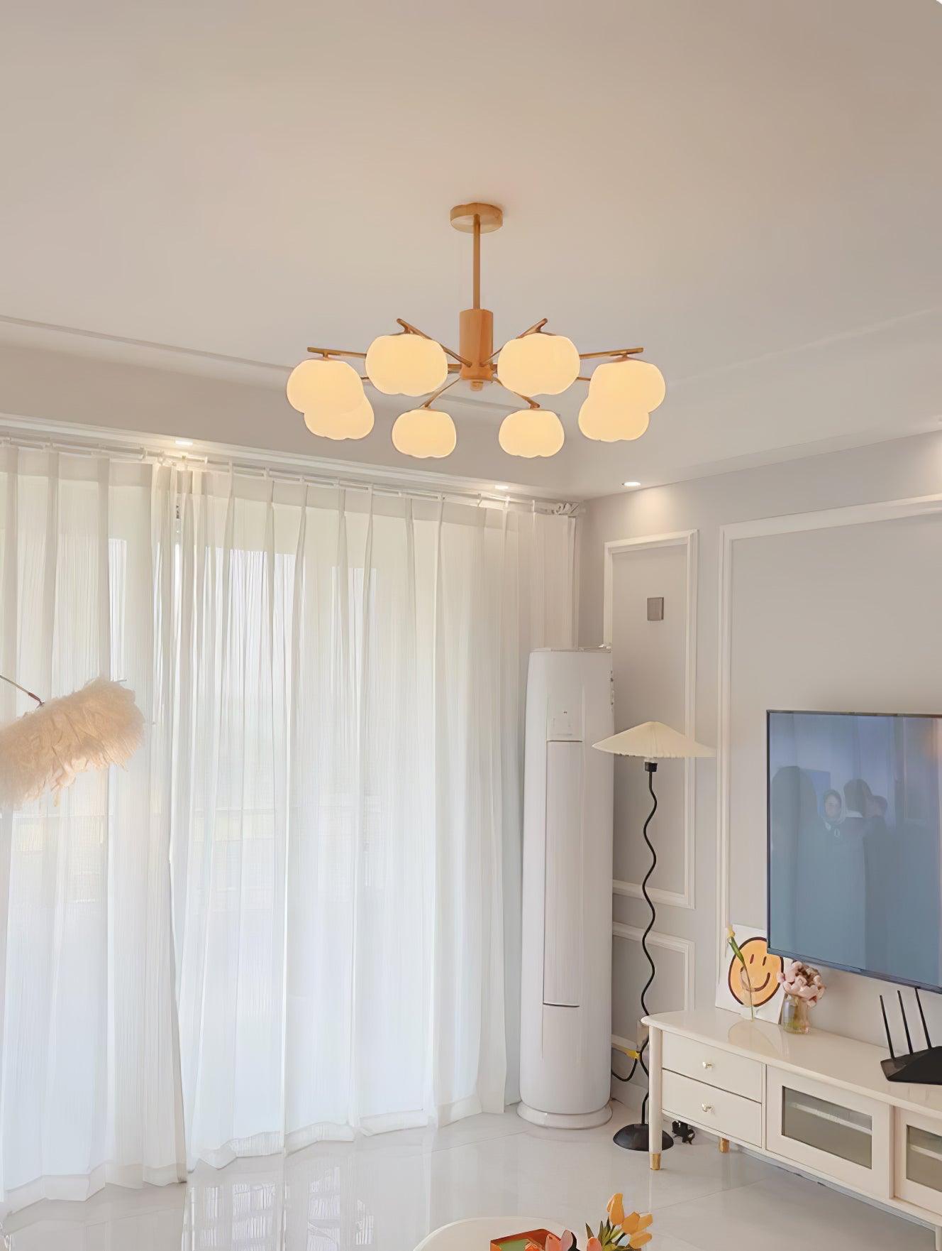 Lustra Chandelier Wooden Cotton Balls Gold PE - Letslighting