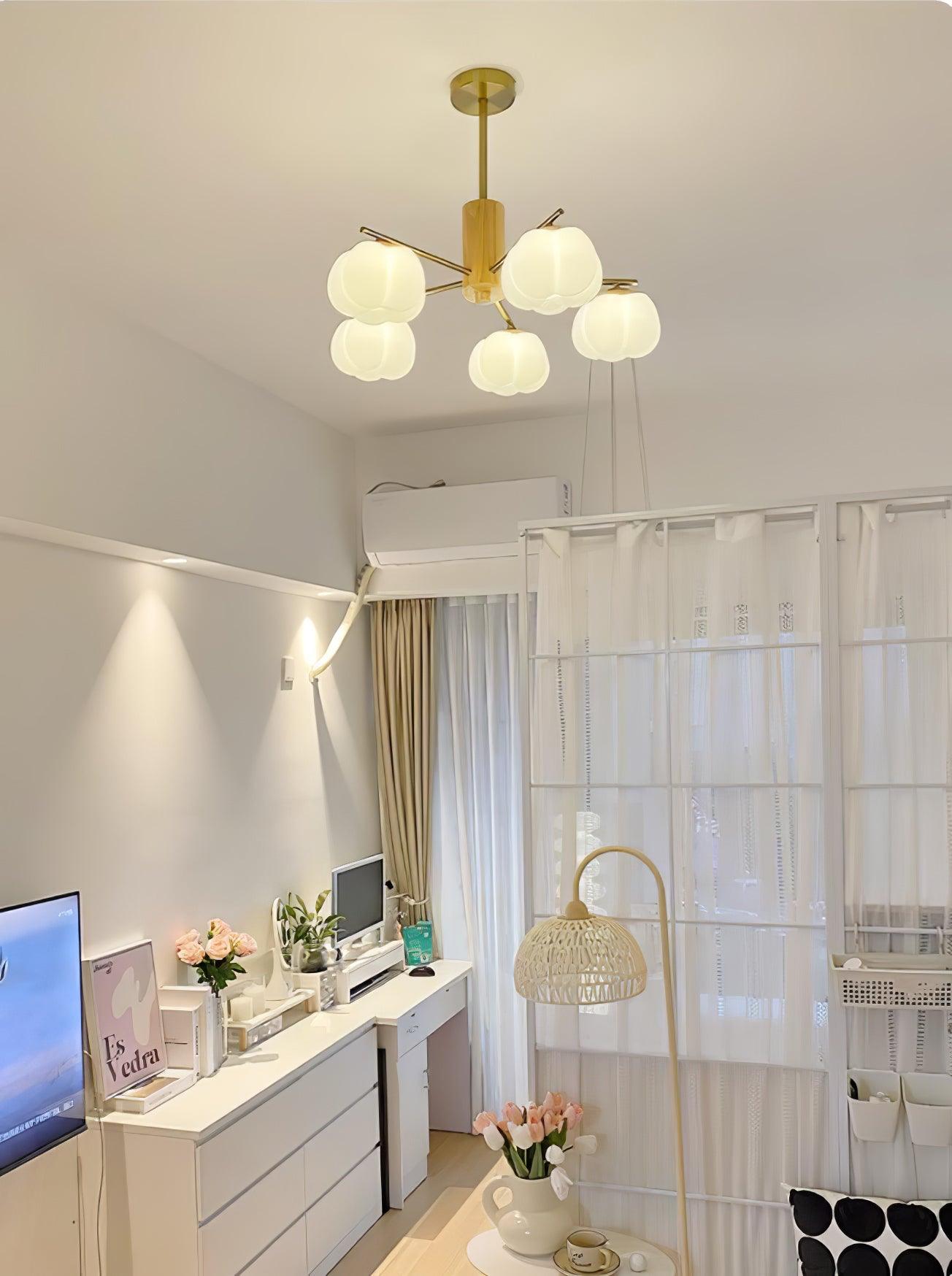 Lustra Chandelier Wooden Cotton Balls Gold PE - Letslighting