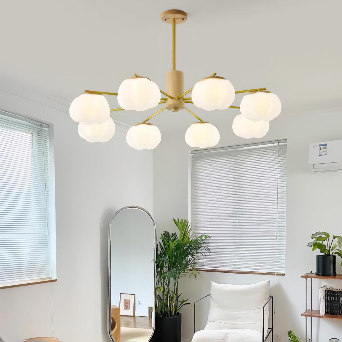 Lustra Chandelier Wooden Cotton Balls Gold PE - Letslighting