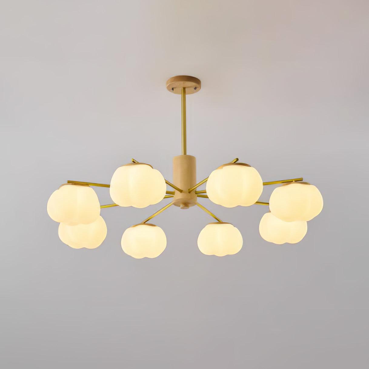 Lustra Chandelier Wooden Cotton Balls Gold PE - Letslighting