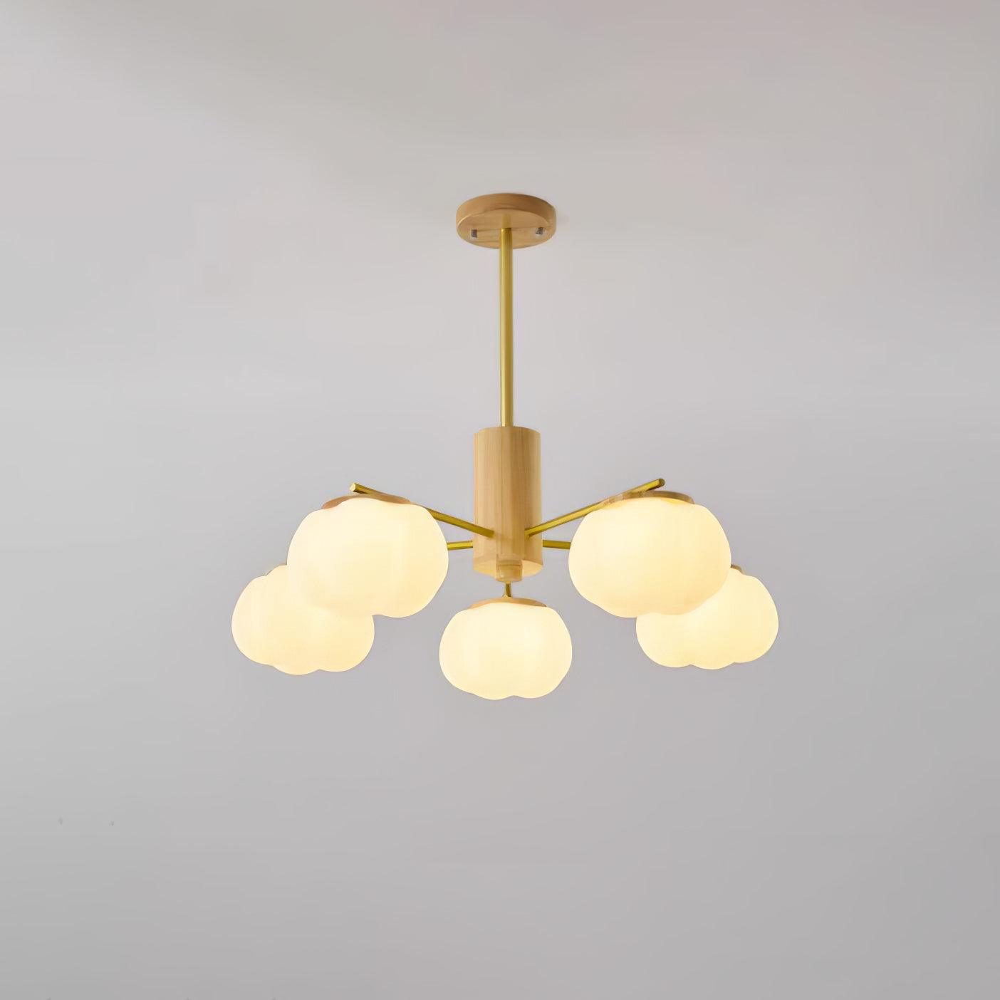 Lustra Chandelier Wooden Cotton Balls Gold PE - Letslighting