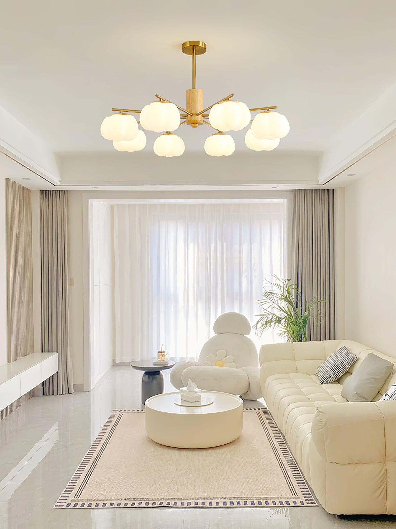 Lustra Chandelier Wooden Cotton Balls Gold PE - Letslighting