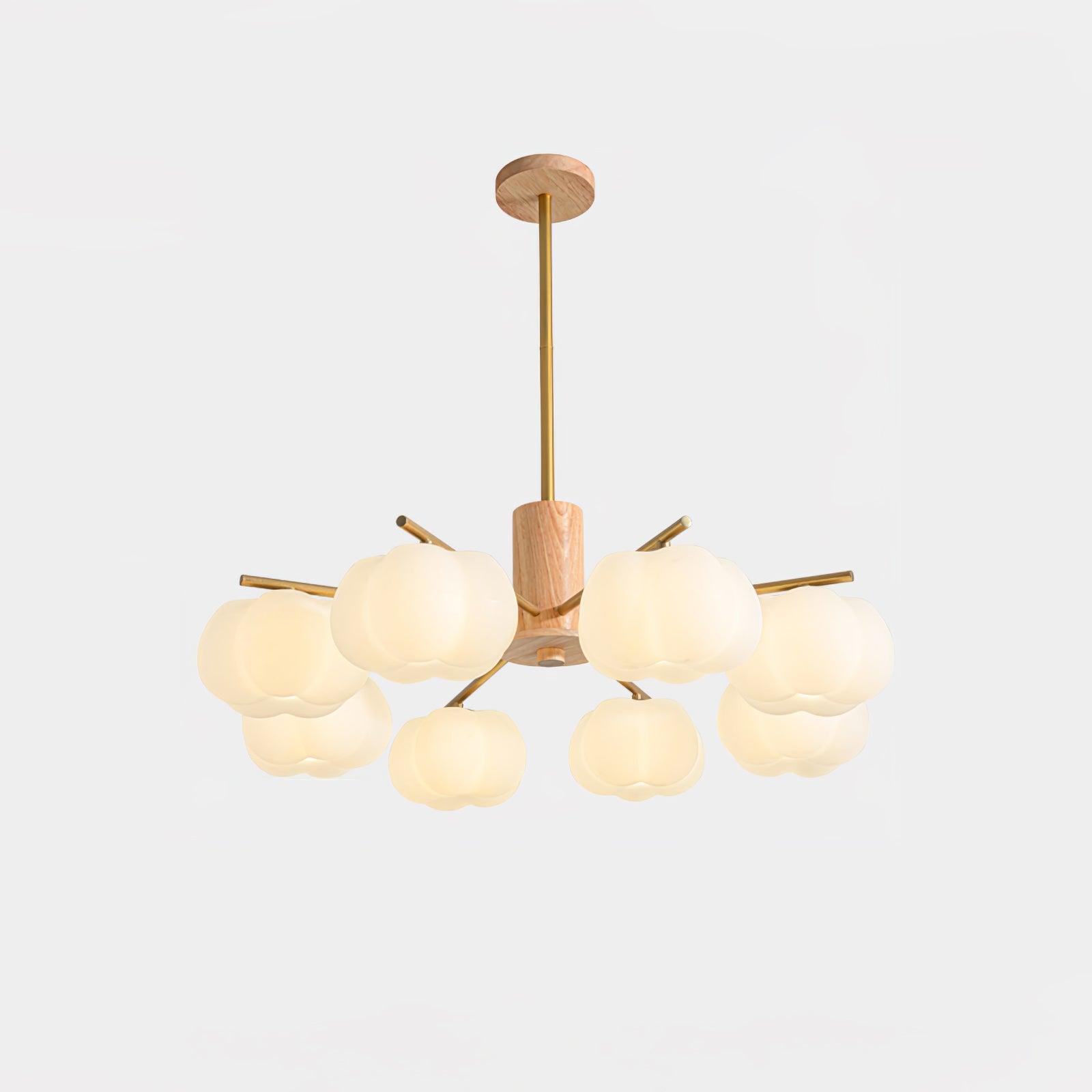 Lustra Chandelier Wooden Cotton Balls Gold PE - Letslighting