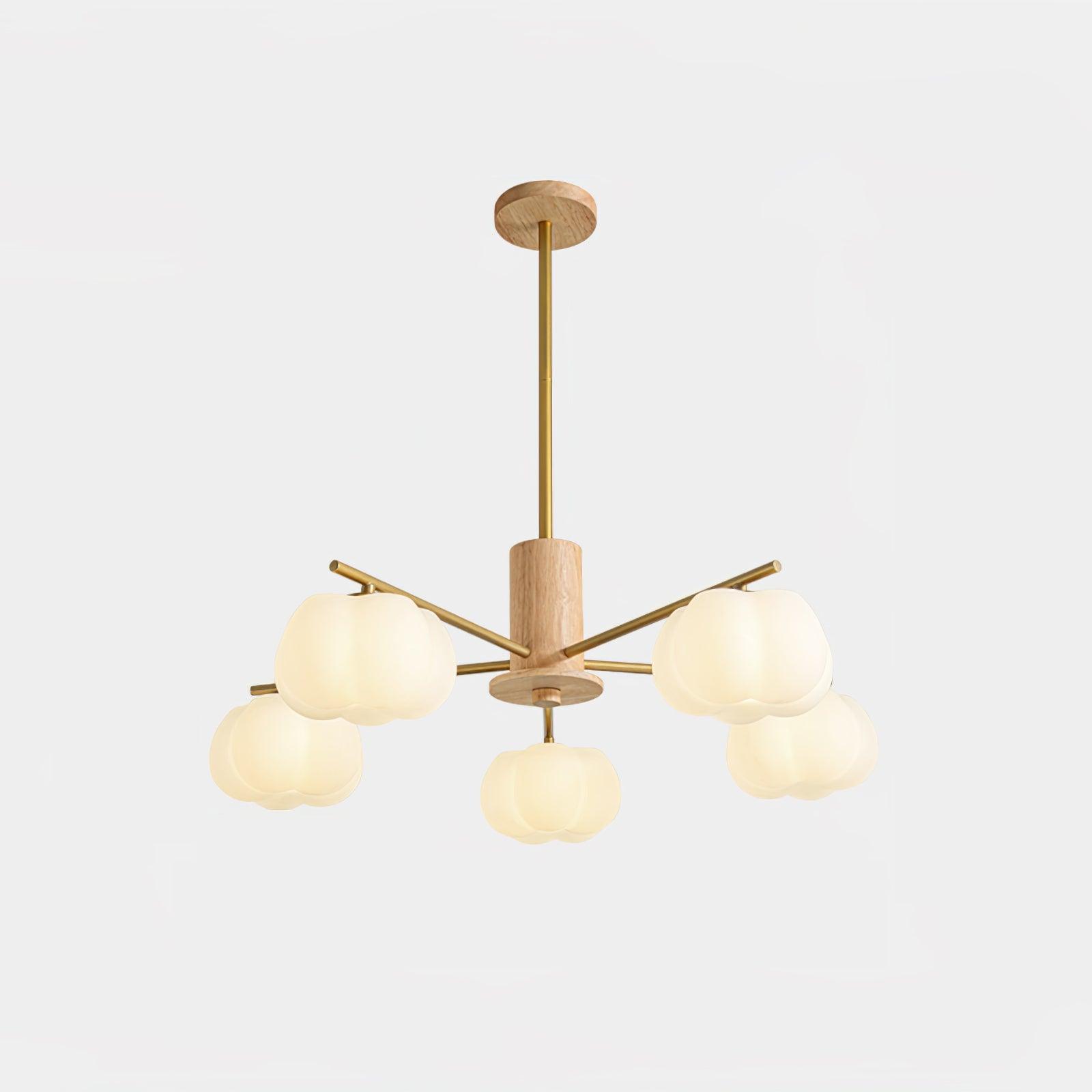 Lustra Chandelier Wooden Cotton Balls Gold PE - Letslighting