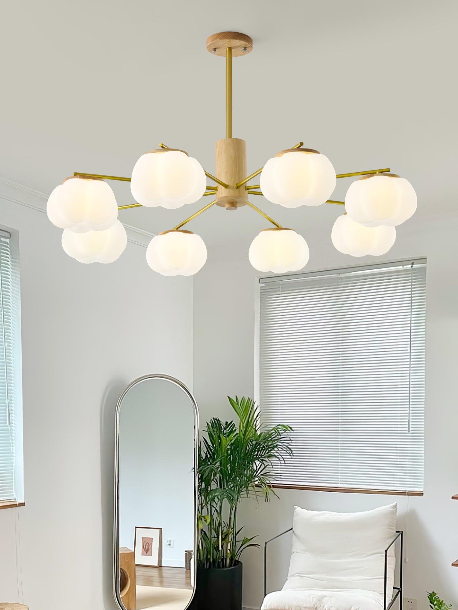 Lustra Chandelier Wooden Cotton Balls Gold PE - Letslighting