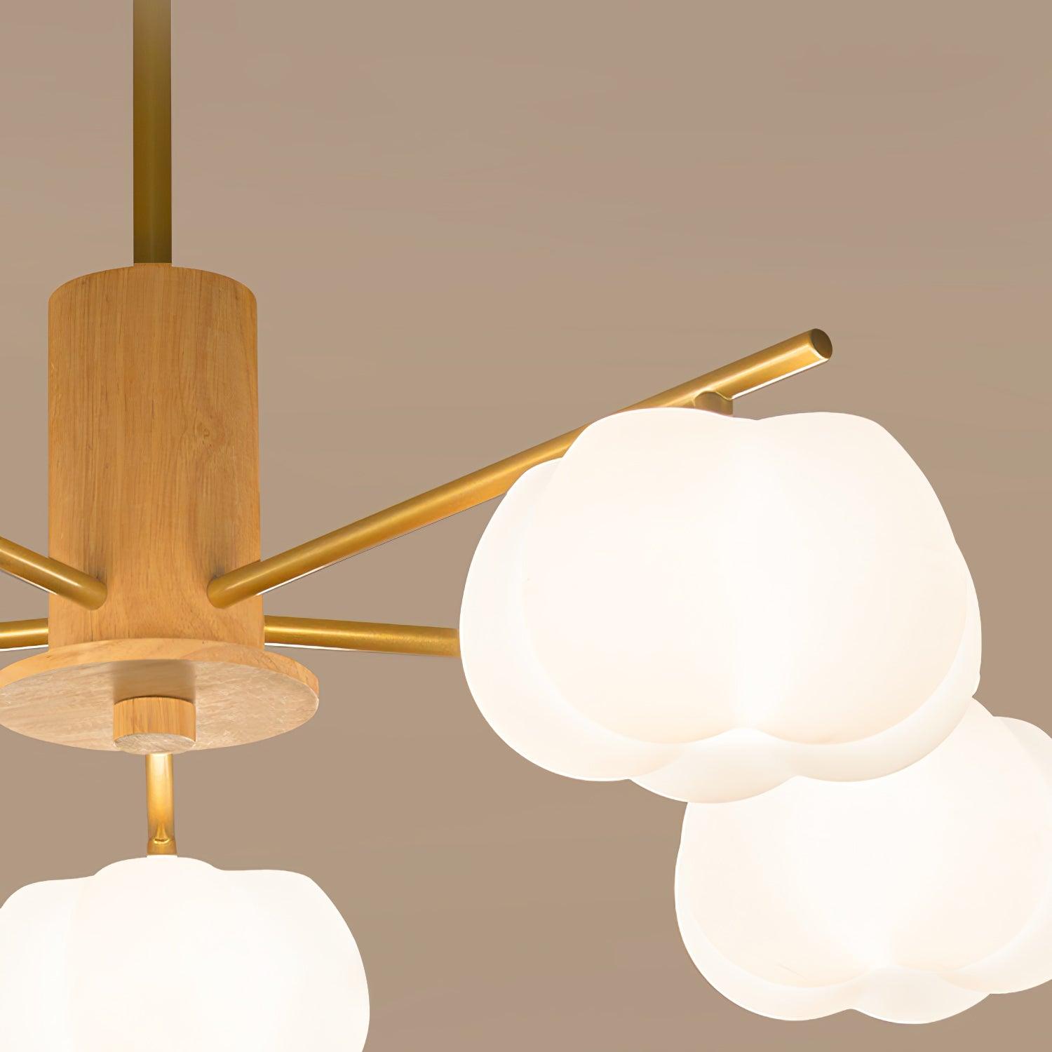 Lustra Chandelier Wooden Cotton Balls Gold PE - Letslighting