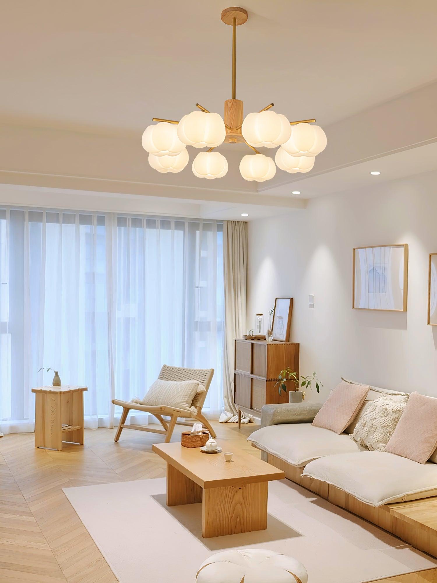 Lustra Chandelier Wooden Cotton Balls Gold PE - Letslighting