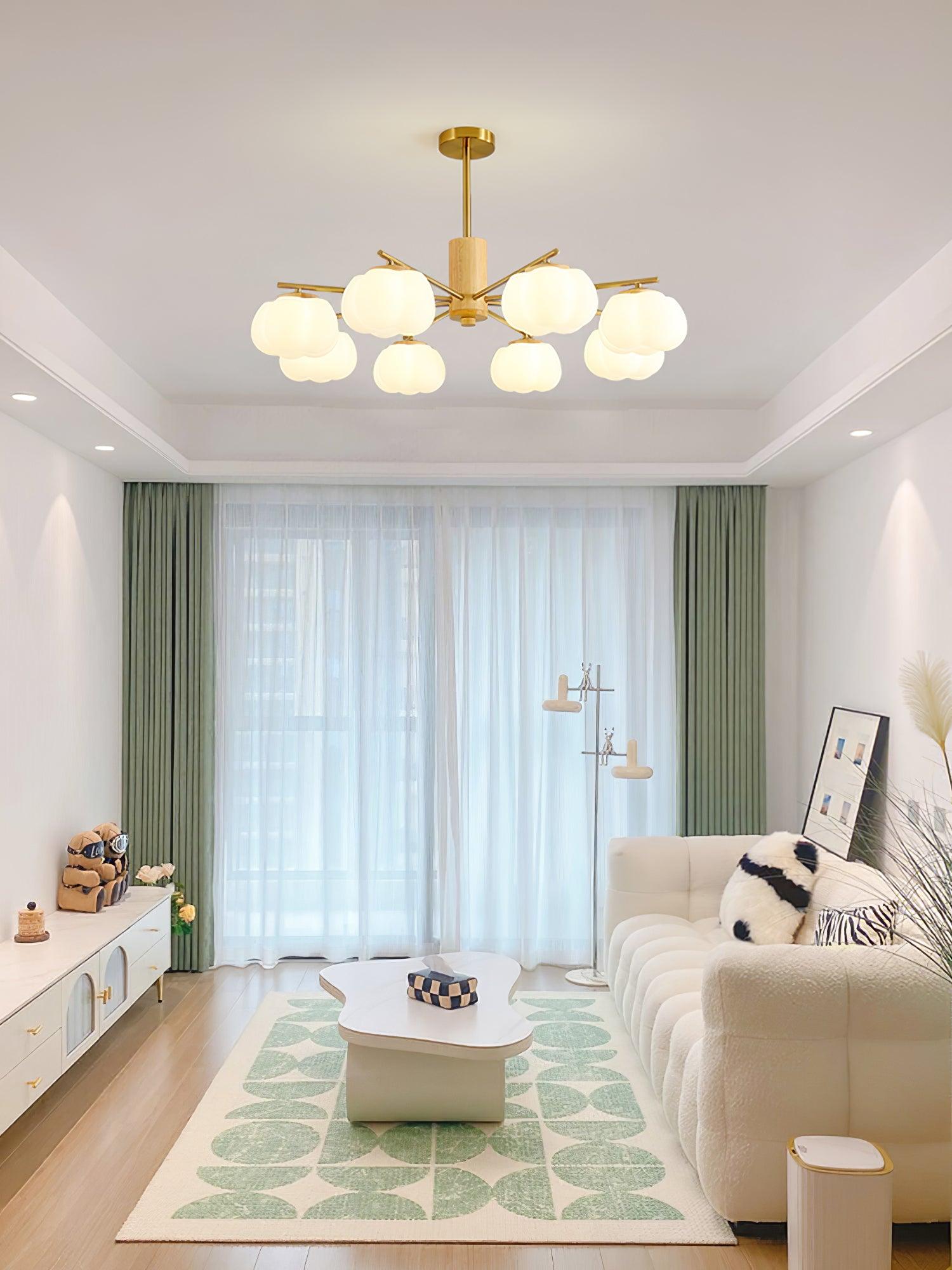 Lustra Chandelier Wooden Cotton Balls Gold PE - Letslighting