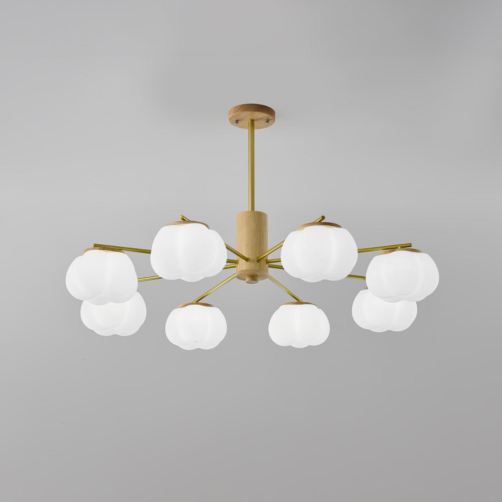 Lustra Chandelier Wooden Cotton Balls Gold PE - Letslighting