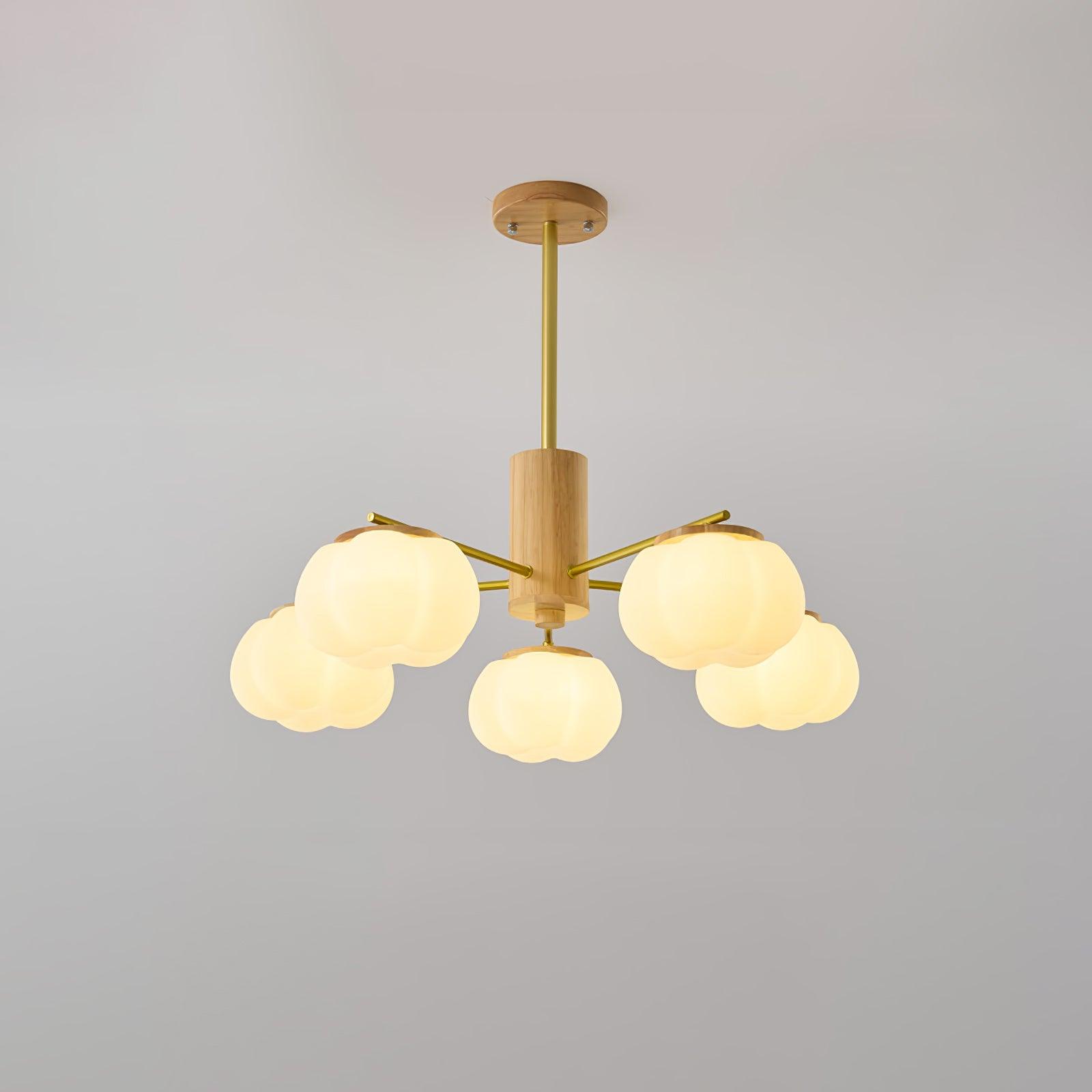 Lustra Chandelier Wooden Cotton Balls Gold PE - Letslighting
