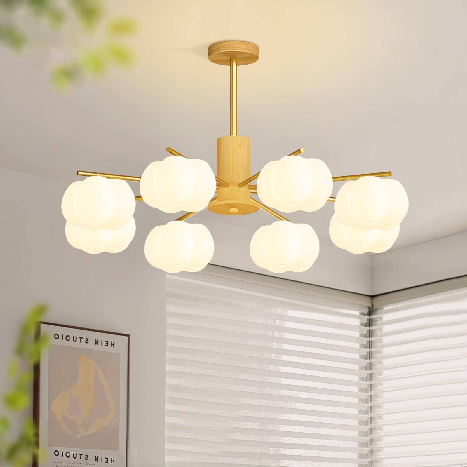 Lustra Chandelier Wooden Cotton Balls Gold PE - Letslighting