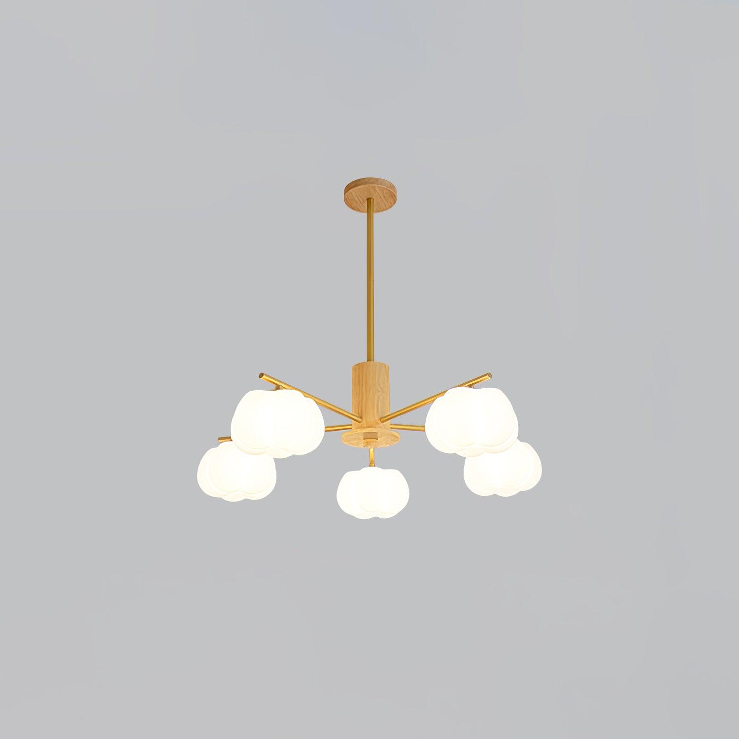 Lustra Chandelier Wooden Cotton Balls Gold PE - Letslighting