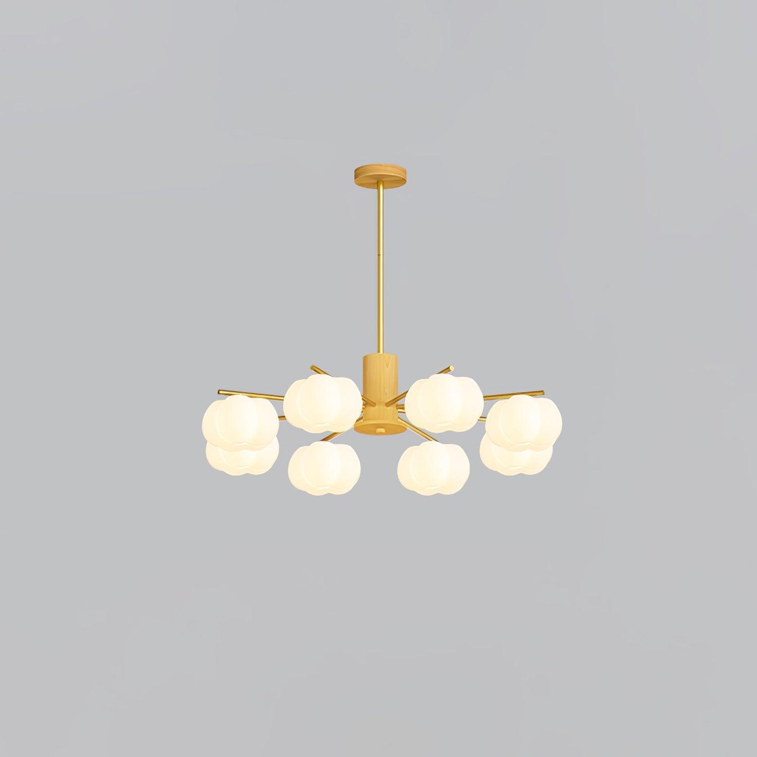 Lustra Chandelier Wooden Cotton Balls Gold PE - Letslighting