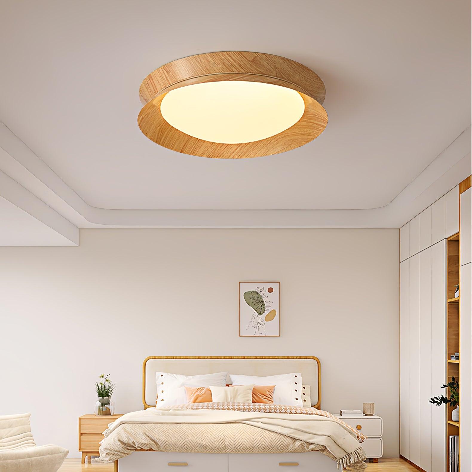 Solara Ceiling Light Wood Ring Double Half Round Nordic - Letslighting