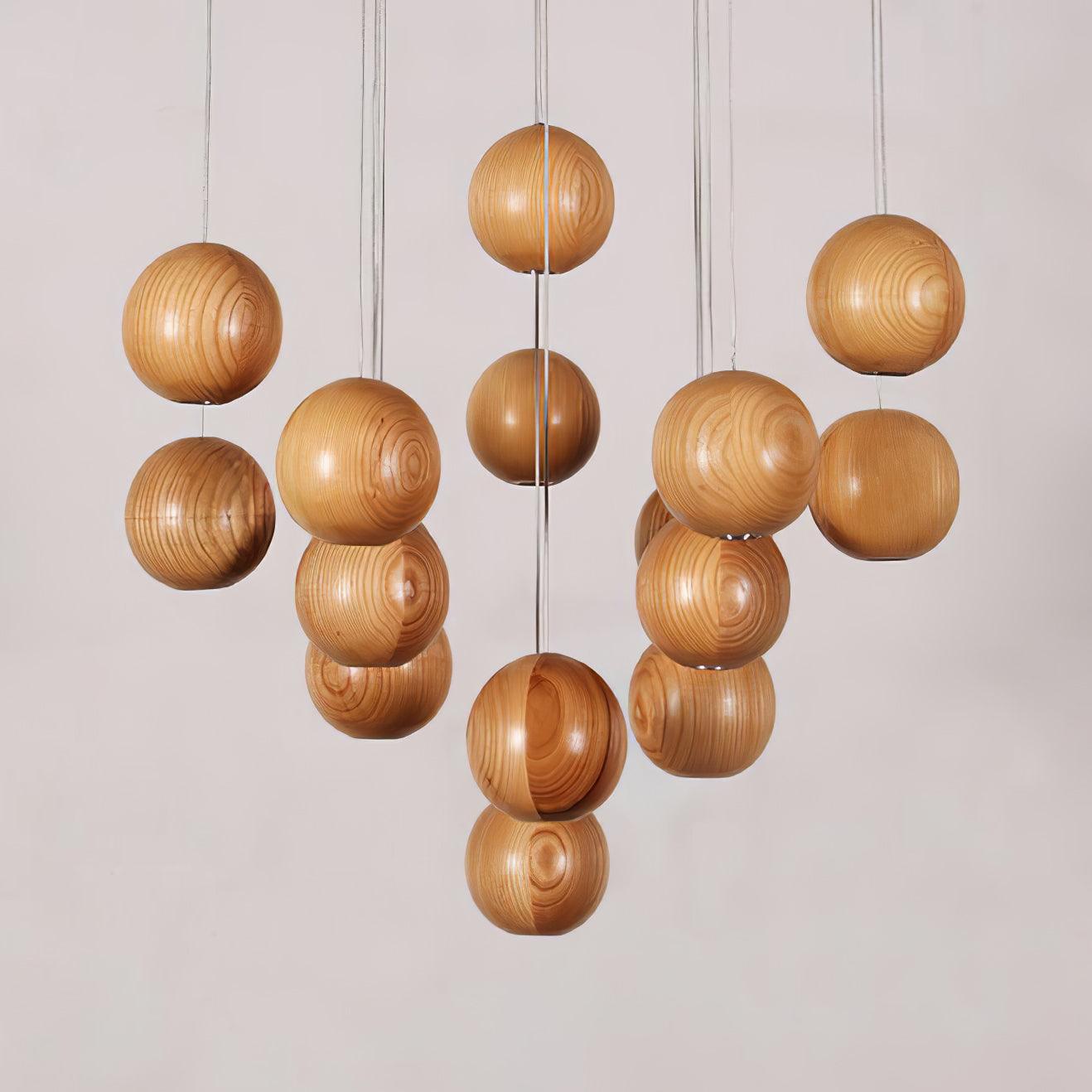 Ulvararis Nordic Orb Sphere Cluster Wooden Pendant Light - Letslighting