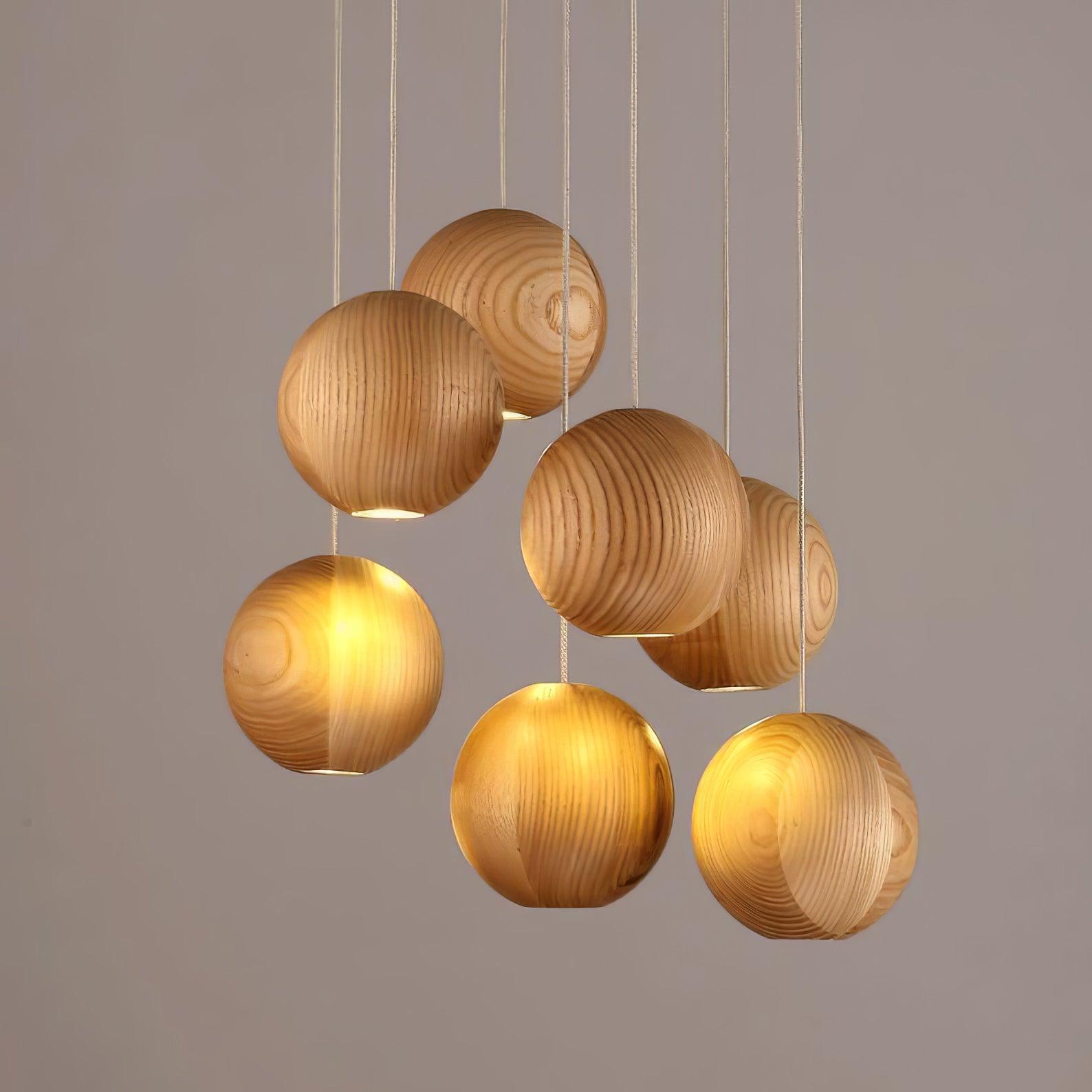 Ulvararis Nordic Orb Sphere Cluster Wooden Pendant Light - Letslighting