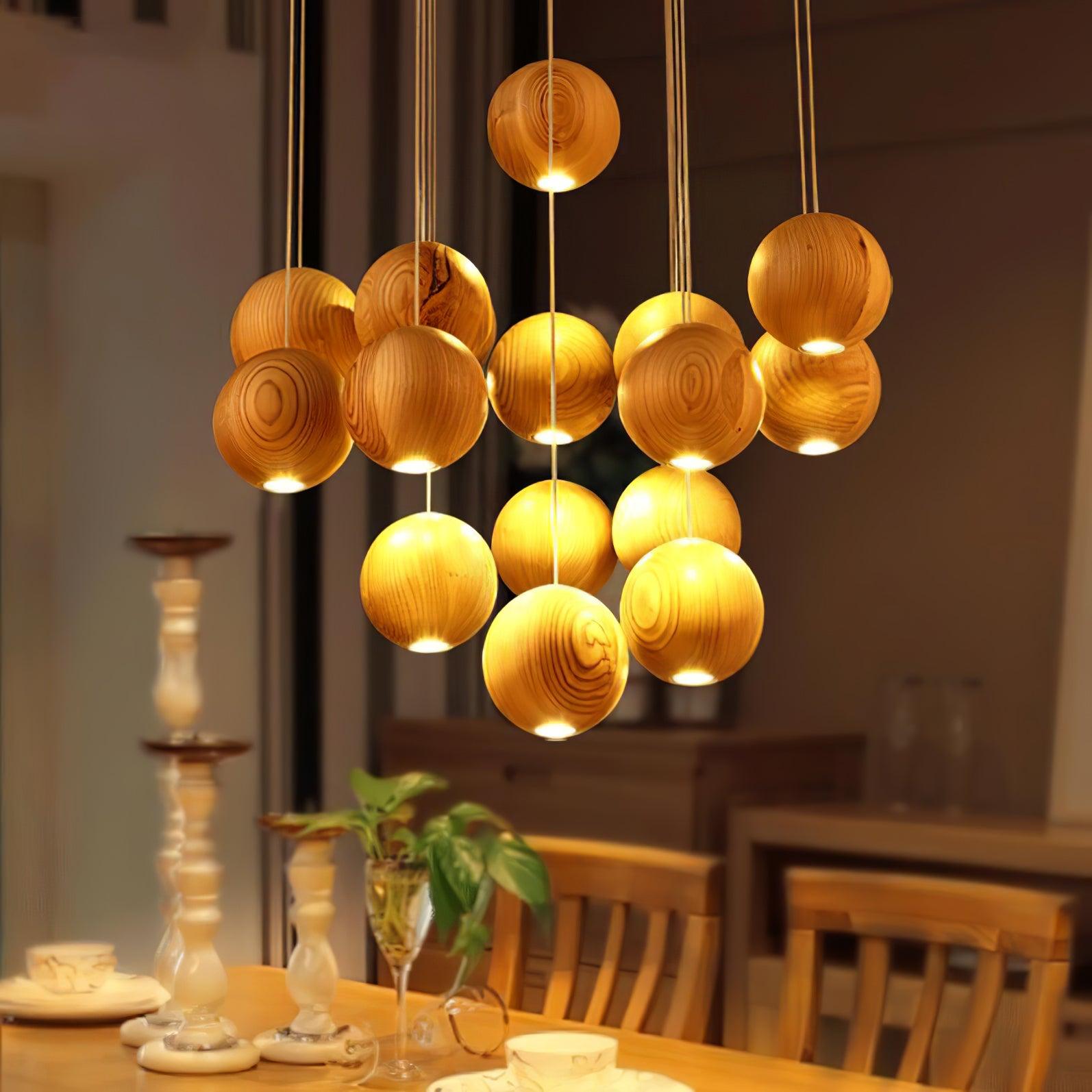 Ulvararis Nordic Orb Sphere Cluster Wooden Pendant Light - Letslighting