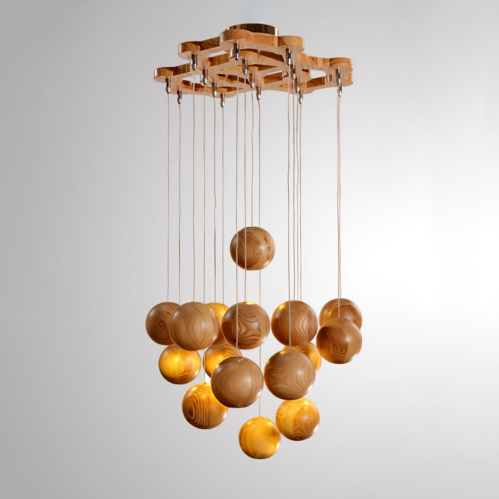 Ulvararis Nordic Orb Sphere Cluster Wooden Pendant Light - Letslighting