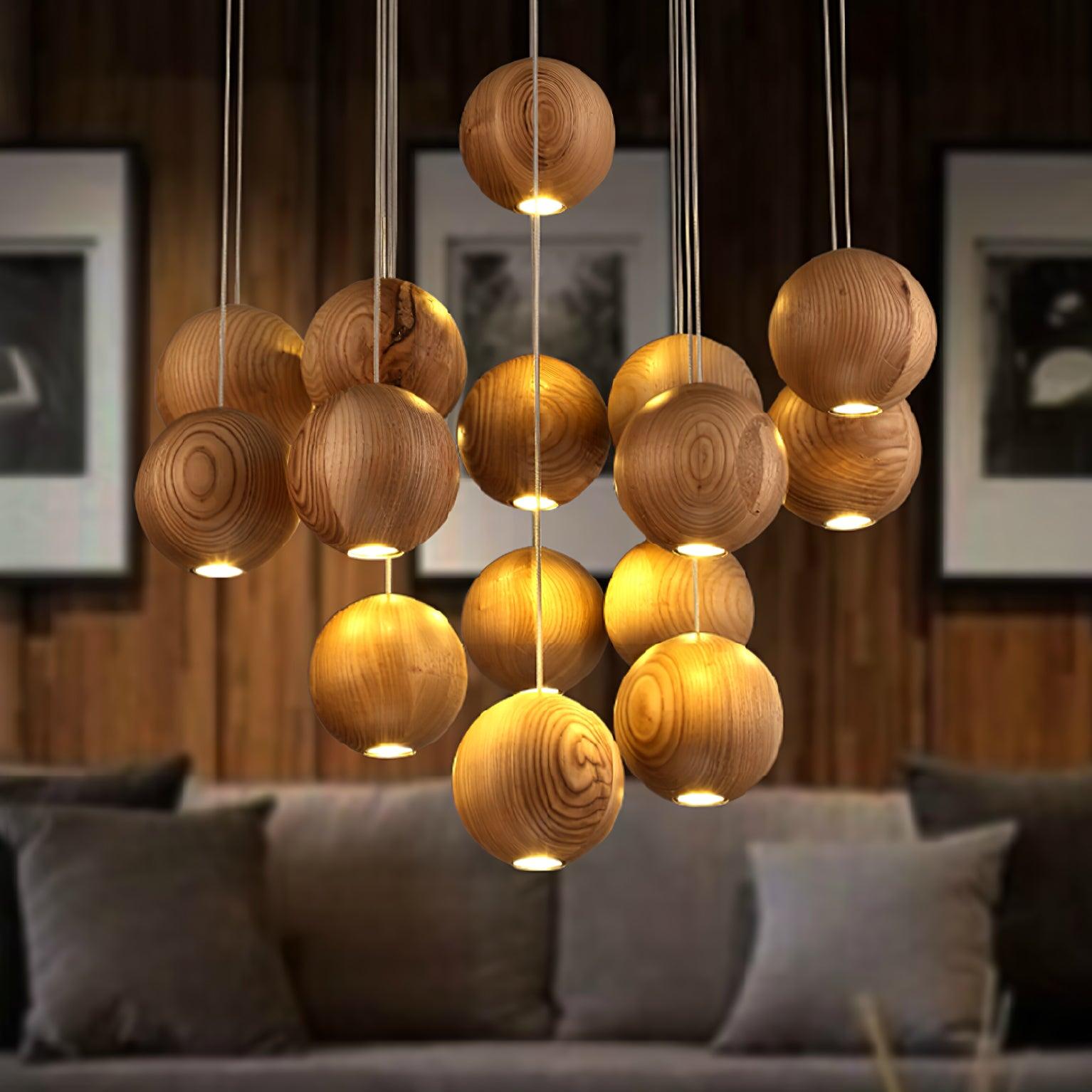 Ulvararis Nordic Orb Sphere Cluster Wooden Pendant Light - Letslighting
