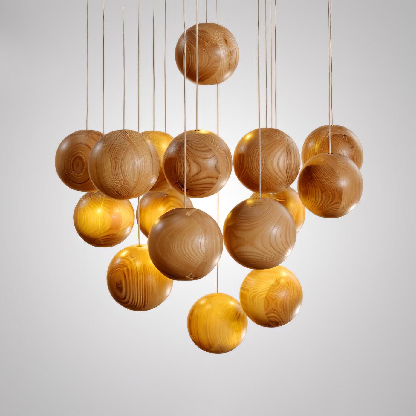 Ulvararis Nordic Orb Sphere Cluster Wooden Pendant Light - Letslighting